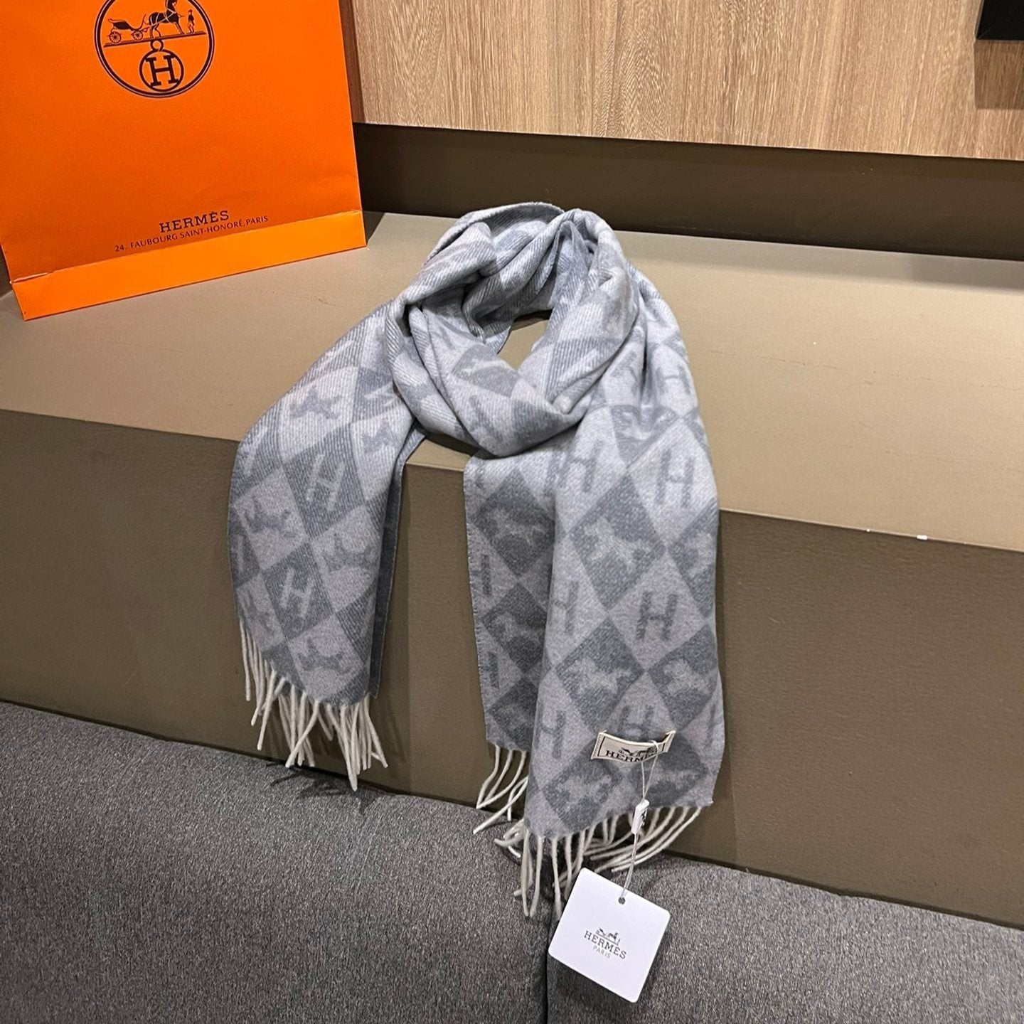 Scarf Cashmere 180 CM In Grey Blue Fine Wool  290424