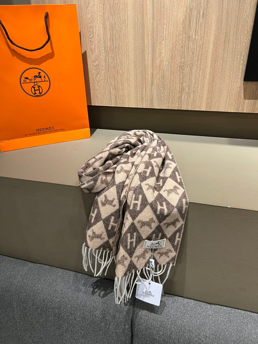 Scarf Cashmere 180 CM In Dark Beige Mix Dark Brown Fine Wool 290425