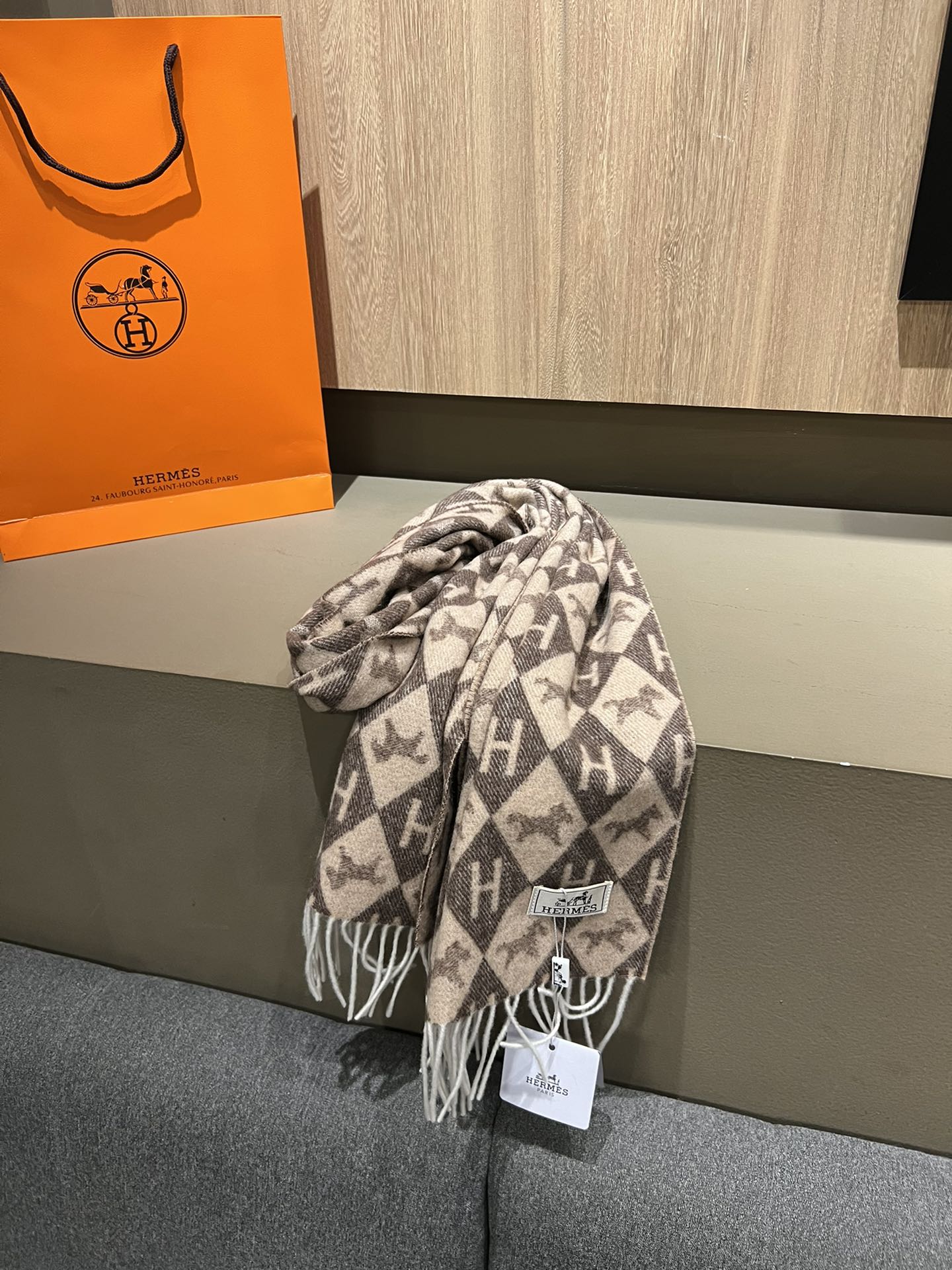Scarf Cashmere 180 CM In Dark Beige Mix Dark Brown Fine Wool 290425