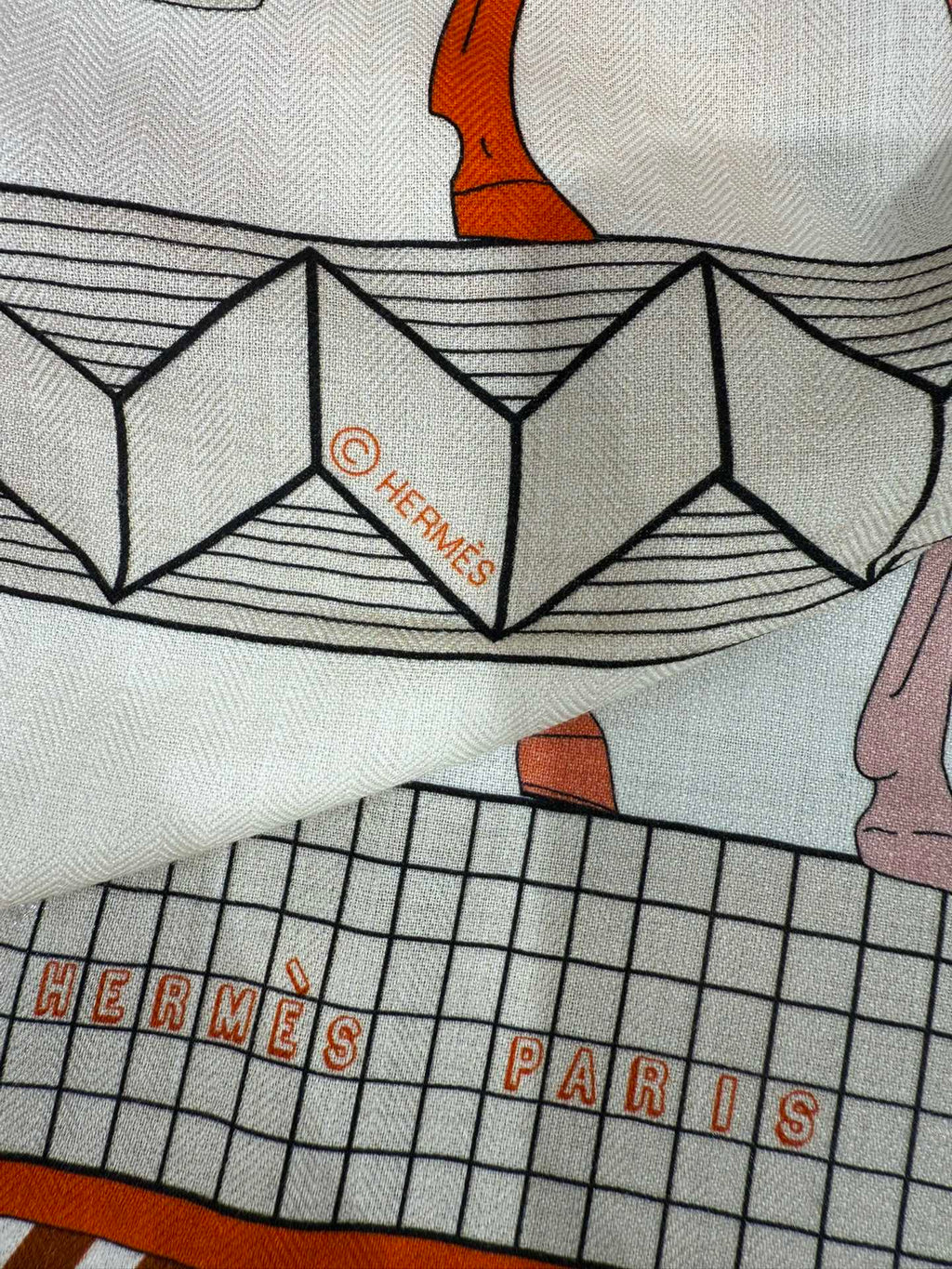 HM A Toute Allure Scarf 140 Ivory Orange Cashmere Silk 200680