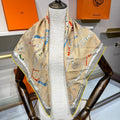 HM Les Chevaux Scarf 90x90 Beige Colorful Twill Silk 209499