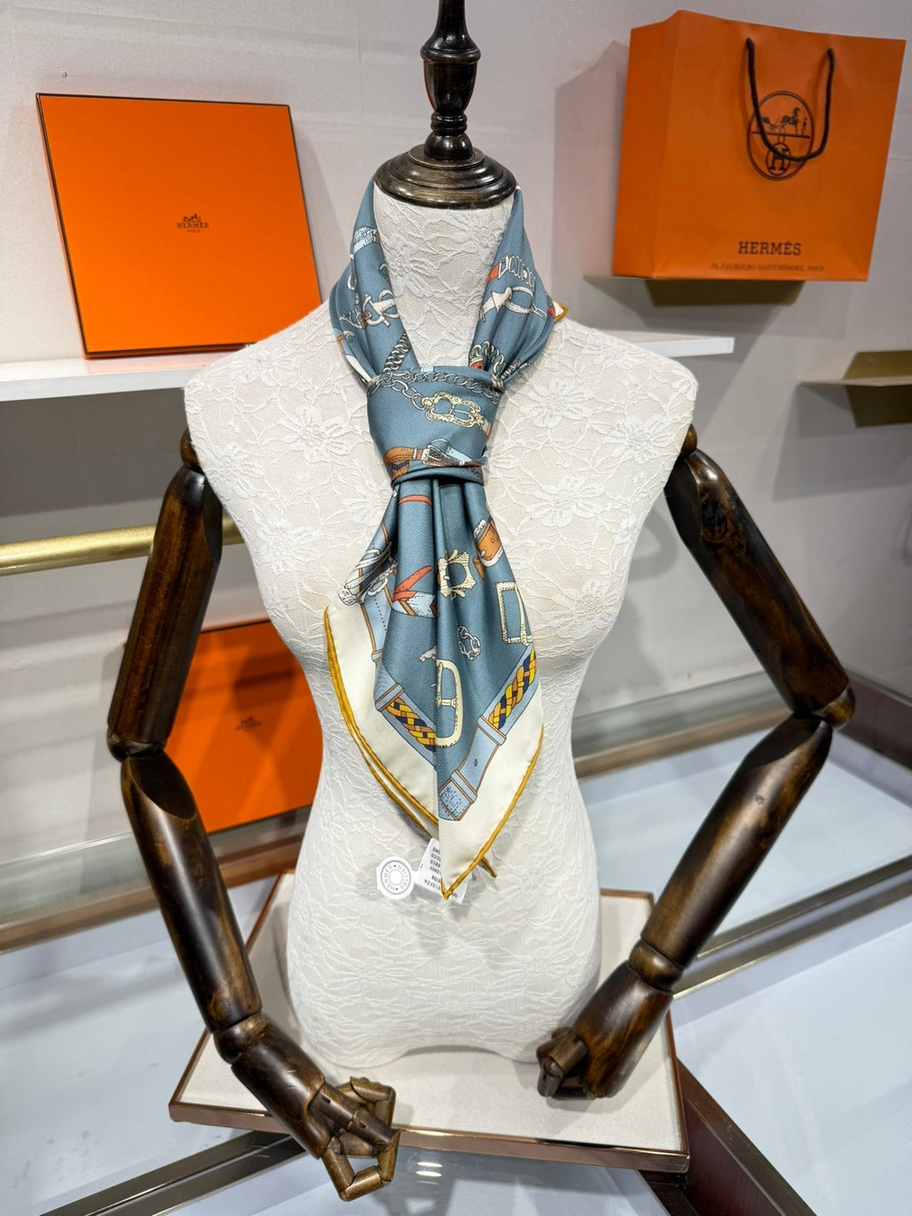 HM Les Chevaux Scarf 90x90 Blue Colorful Twill Silk 209502