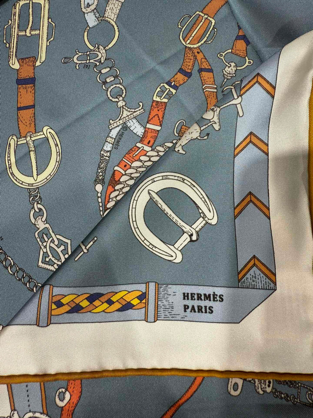 HM Les Chevaux Scarf 90x90 Blue Colorful Twill Silk 209502