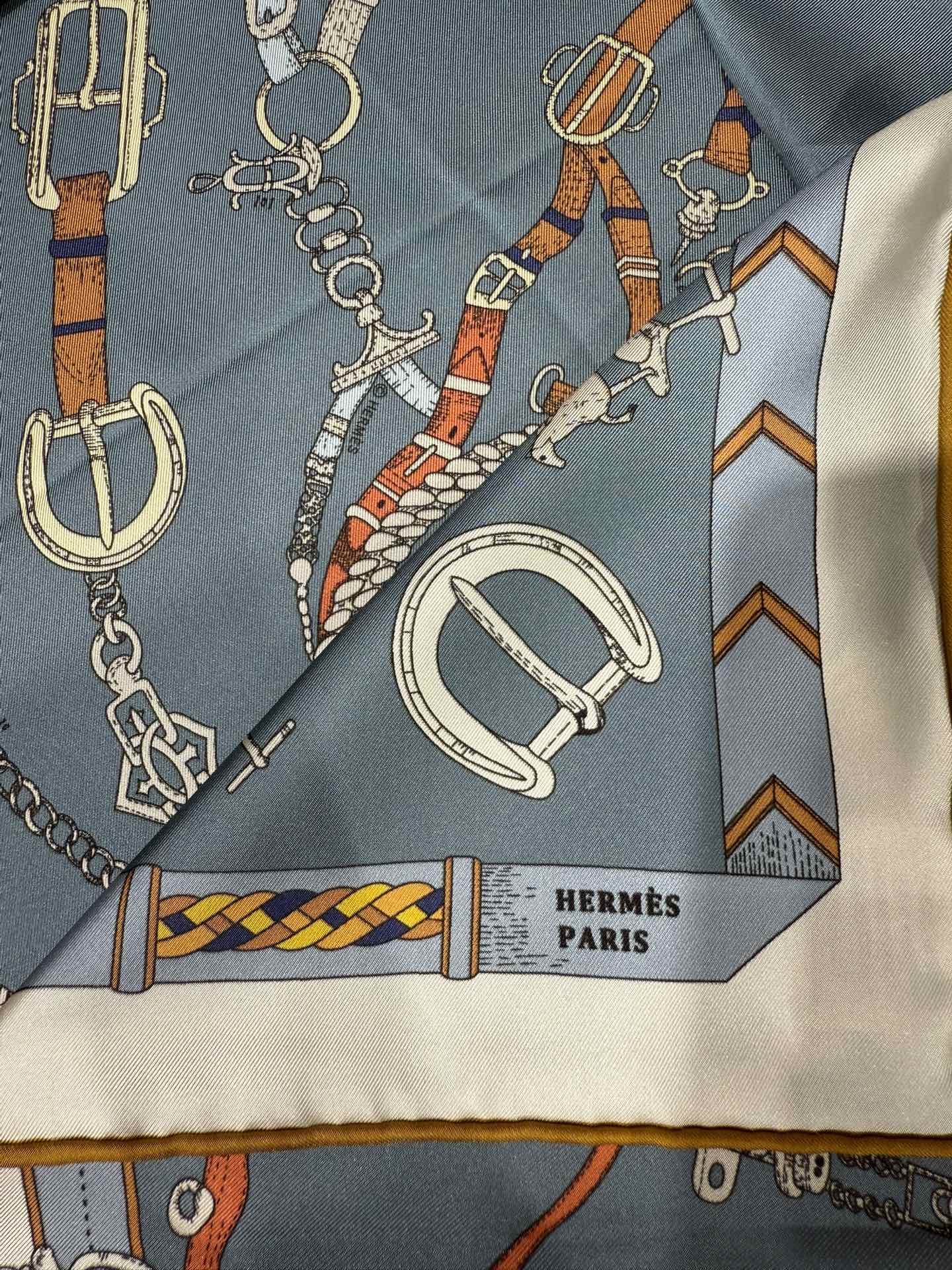 HM Les Chevaux Scarf 90x90 Blue Colorful Twill Silk 209502