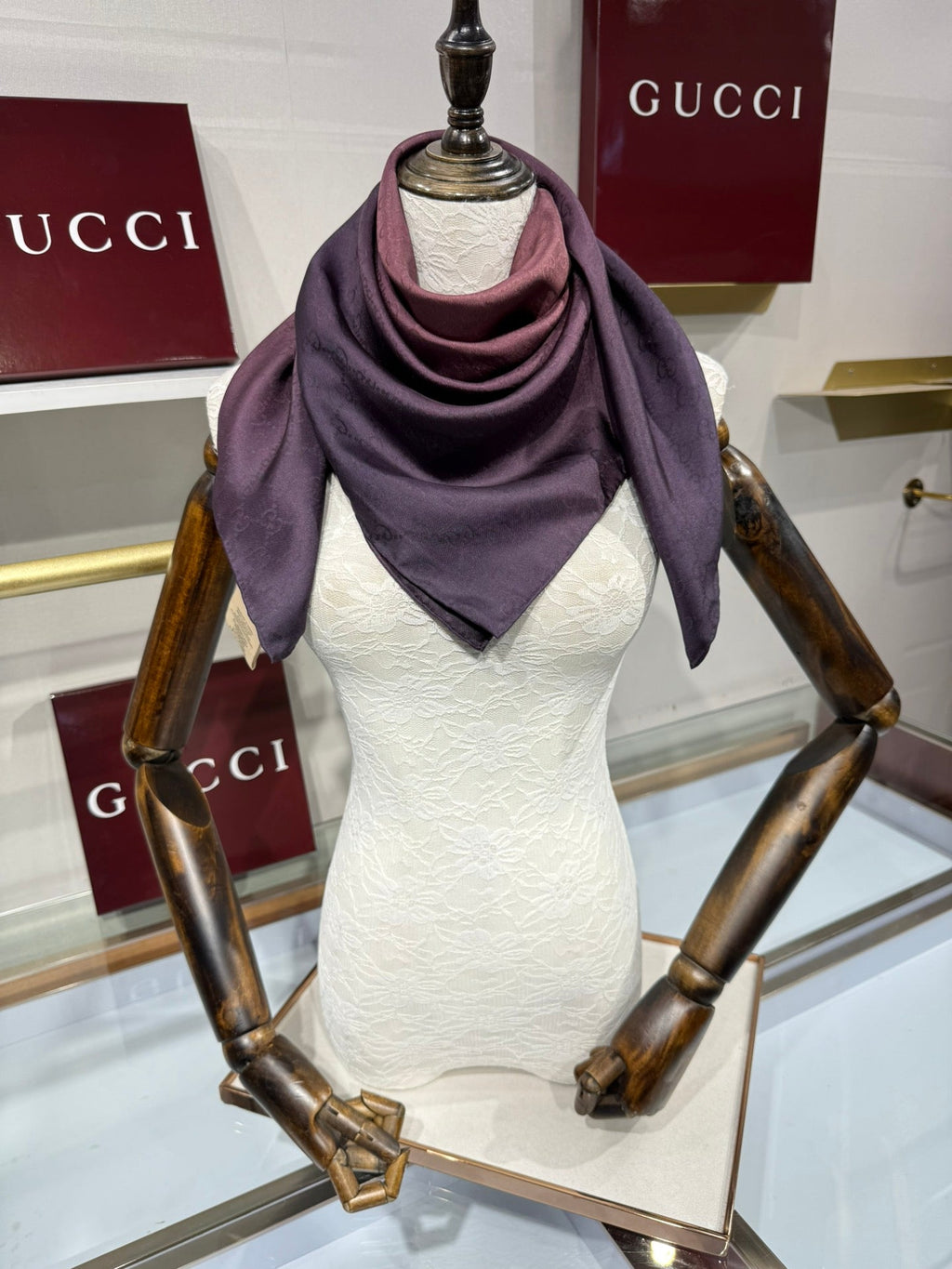 GG Fringe Scarf 90x90 Purple Perilla Silk Twill 203970
