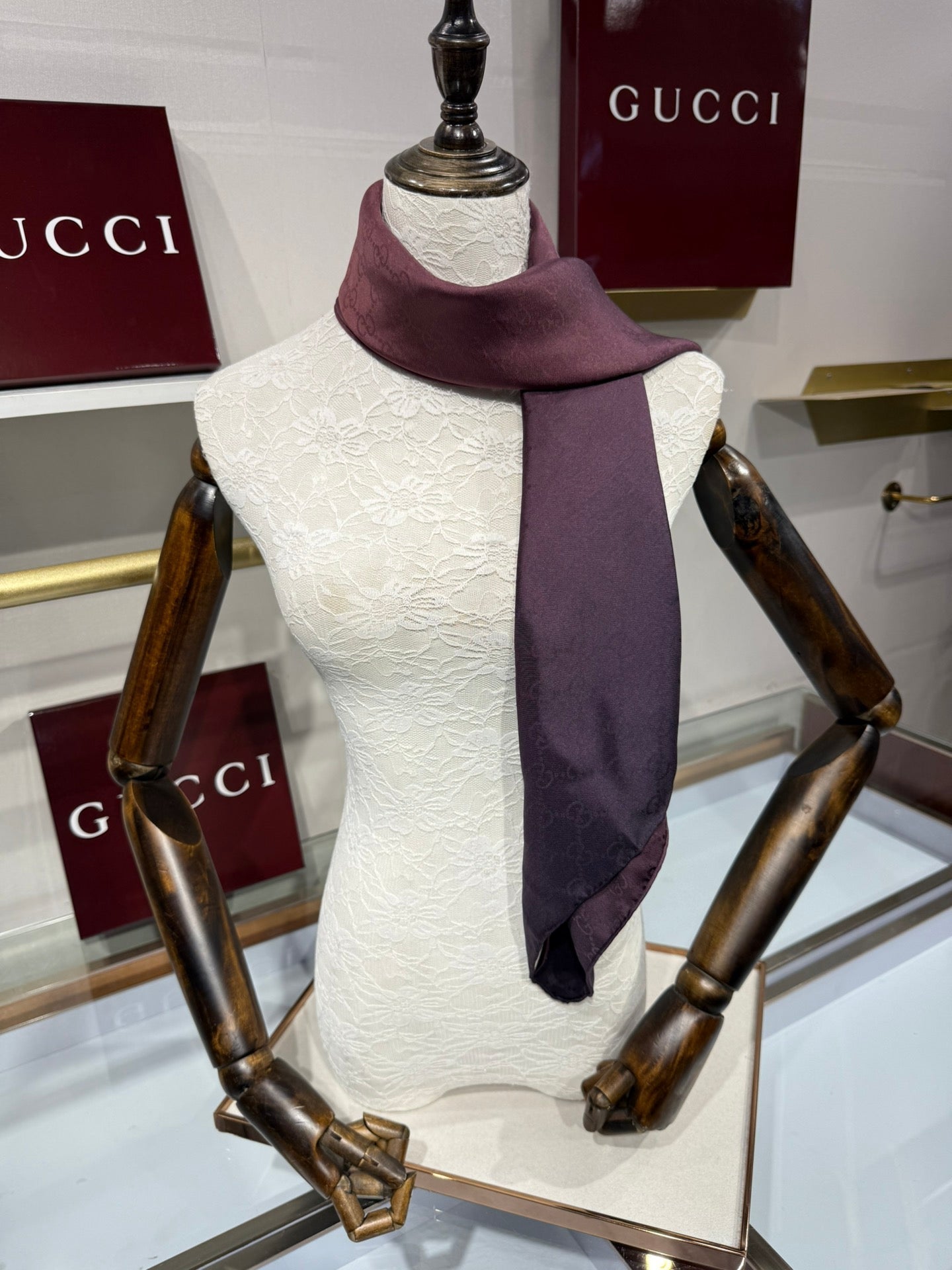 GG Fringe Scarf 90x90 Purple Perilla Silk Twill 203970