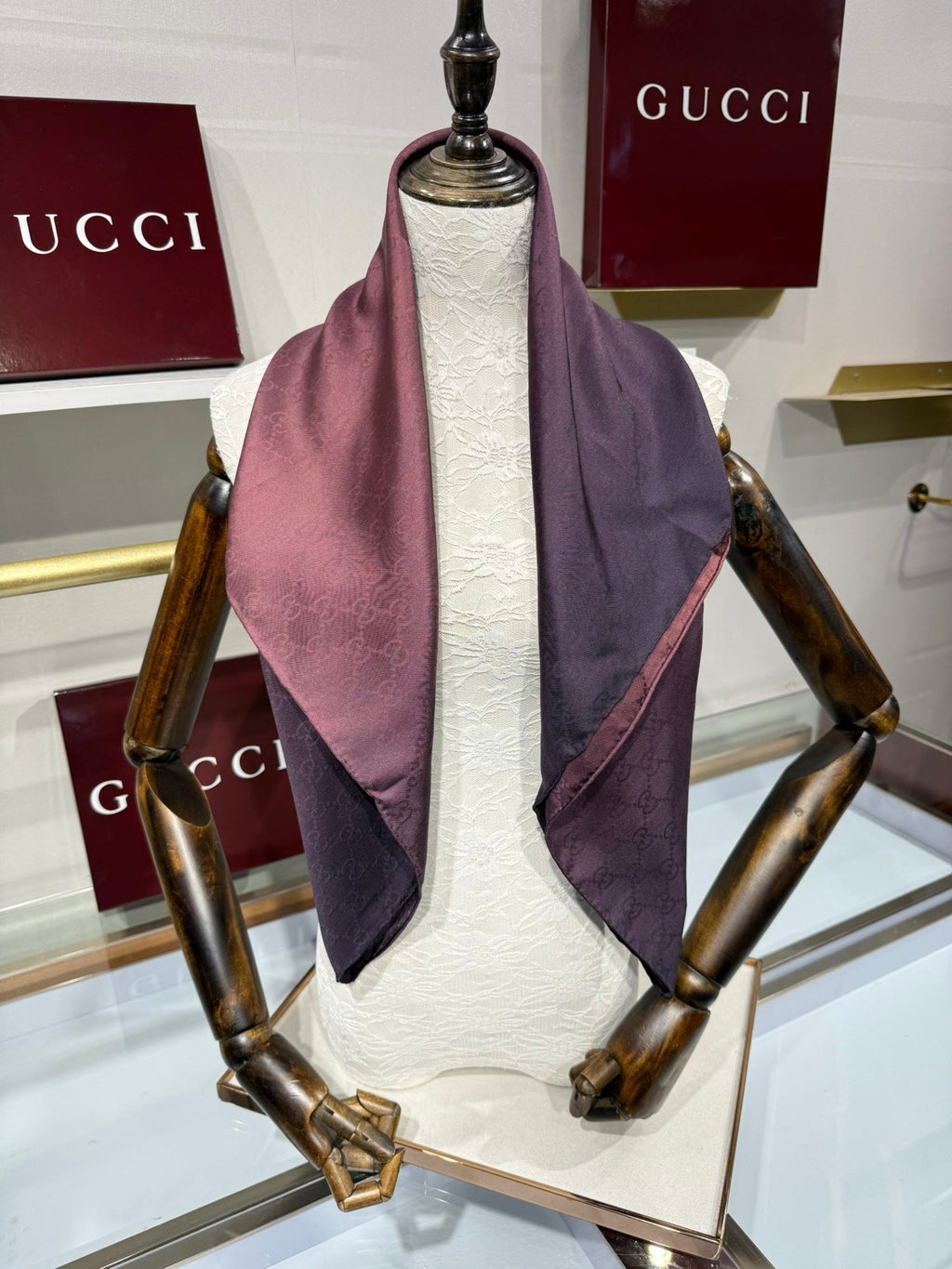 GG Fringe Scarf 90x90 Purple Perilla Silk Twill 203970