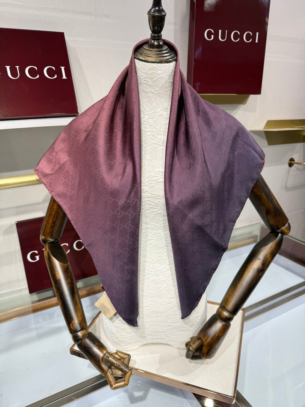 GG Fringe Scarf 90x90 Purple Perilla Silk Twill 203970
