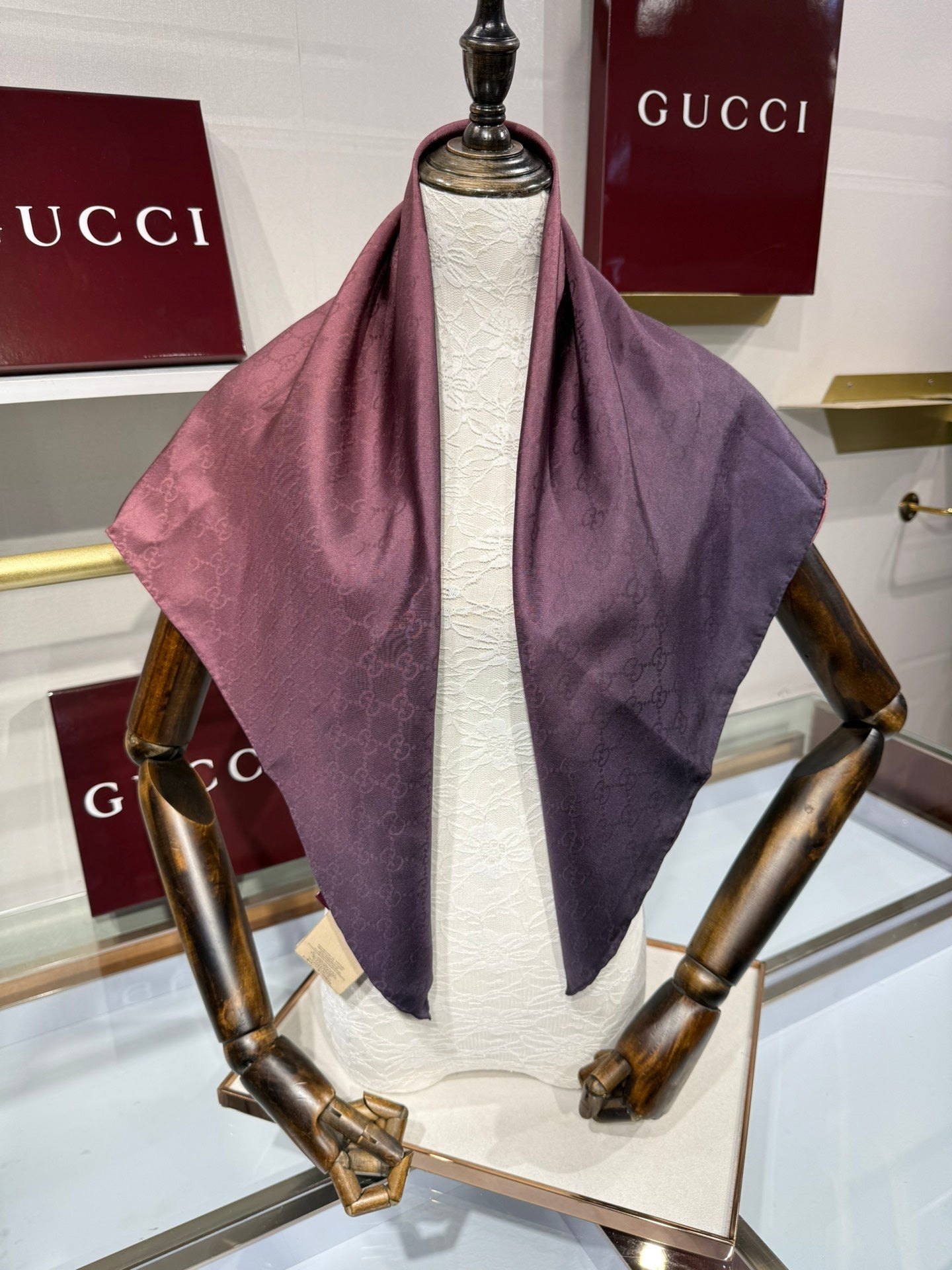 GG Fringe Scarf 90x90 Purple Perilla Silk Twill 203970