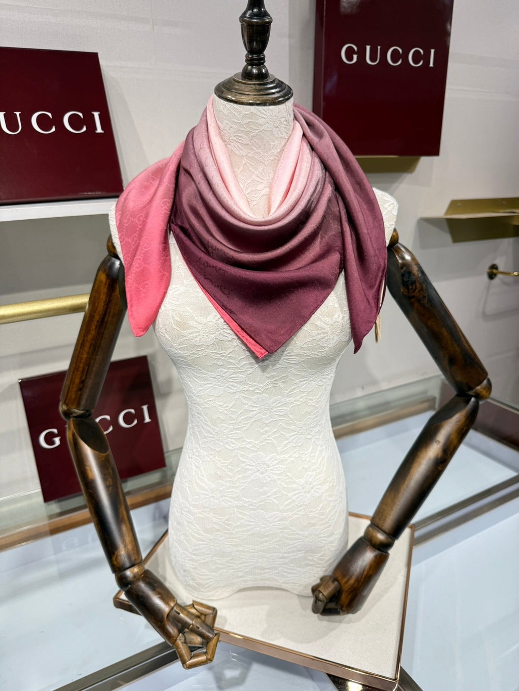 GG Fringe Scarf 90x90 Pink Silk Twill 203973