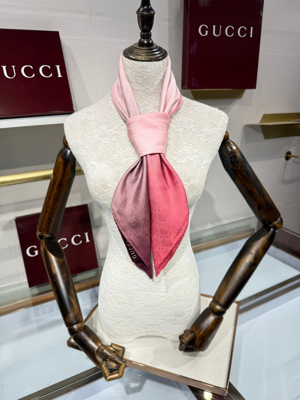 GG Fringe Scarf 90x90 Pink Silk Twill 203973