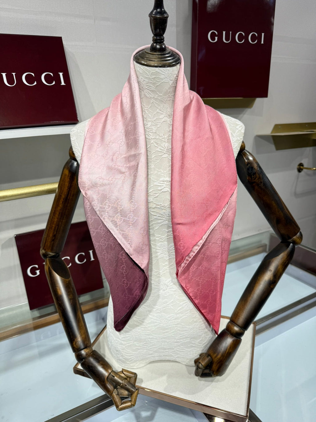 GG Fringe Scarf 90x90 Pink Silk Twill 203973