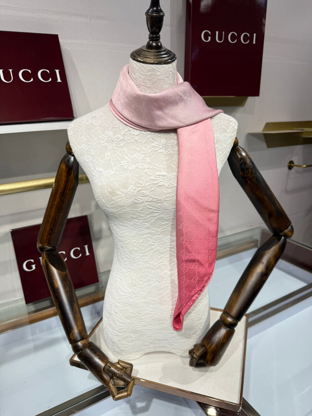 GG Fringe Scarf 90x90 Pink Silk Twill 203973
