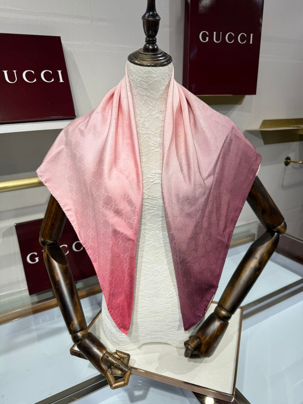 GG Fringe Scarf 90x90 Pink Silk Twill 203973