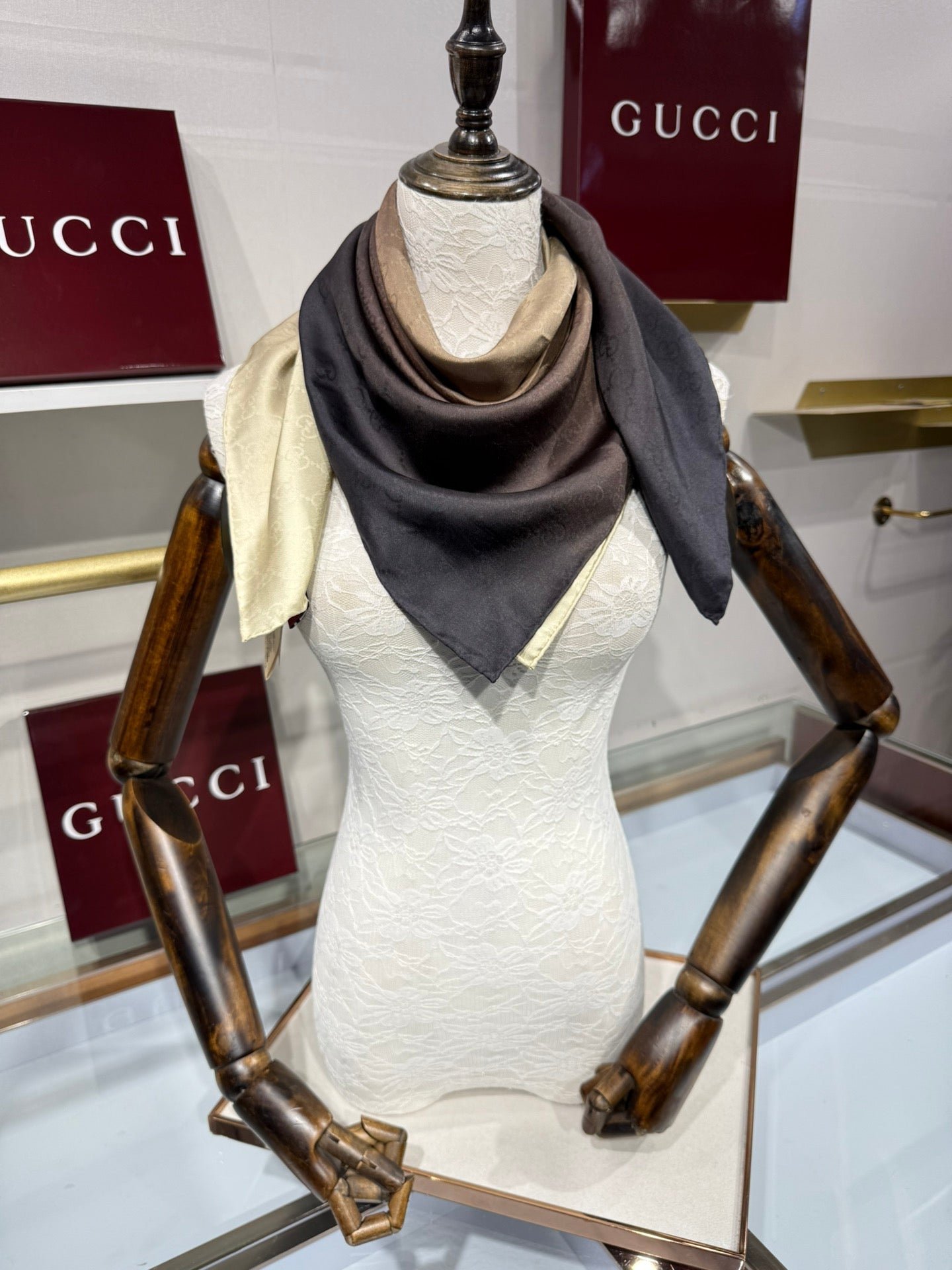 GG Fringe Scarf 90x90 Grey-Purple Silk Twill 203976