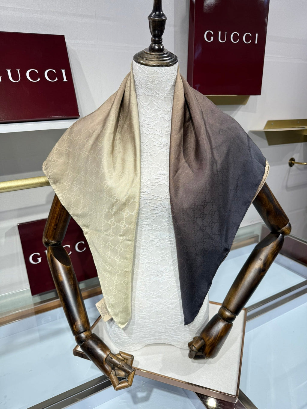GG Fringe Scarf 90x90 Grey-Purple Silk Twill 203976
