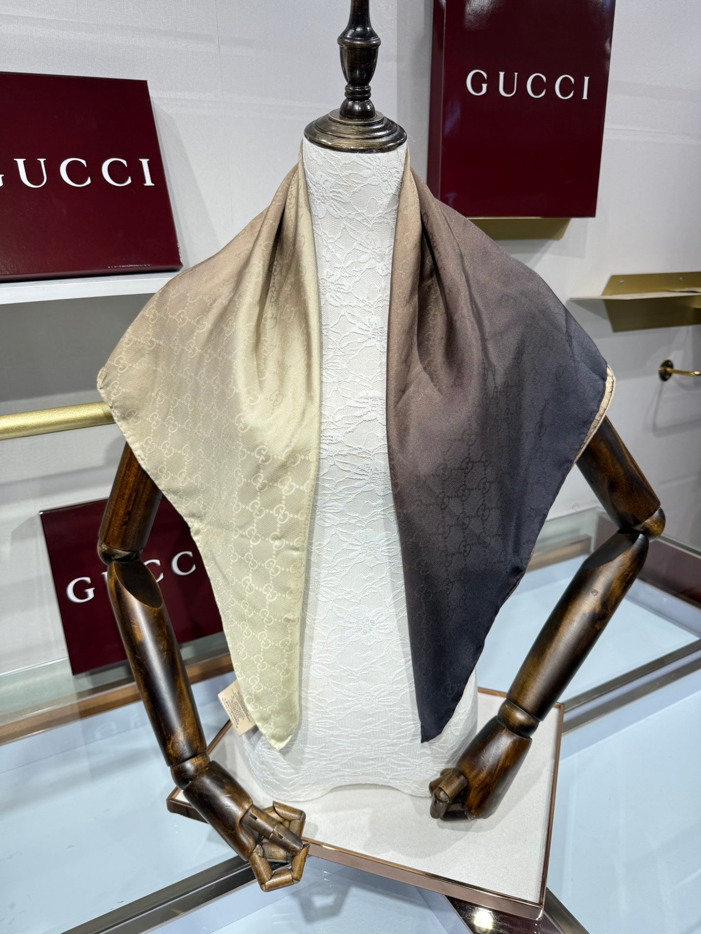 GG Fringe Scarf 90x90 Grey-Purple Silk Twill 203976