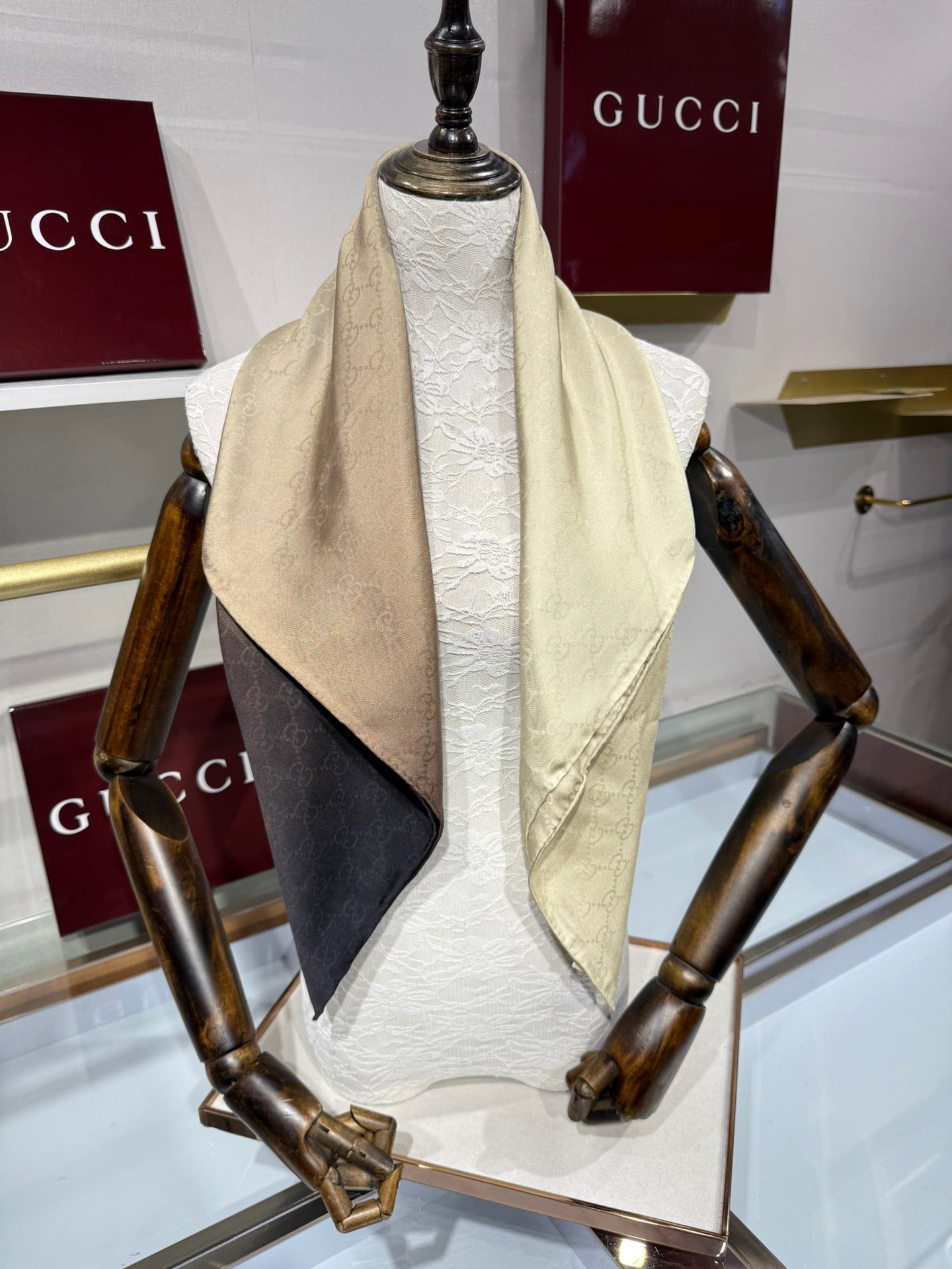 GG Fringe Scarf 90x90 Grey-Purple Silk Twill 203976