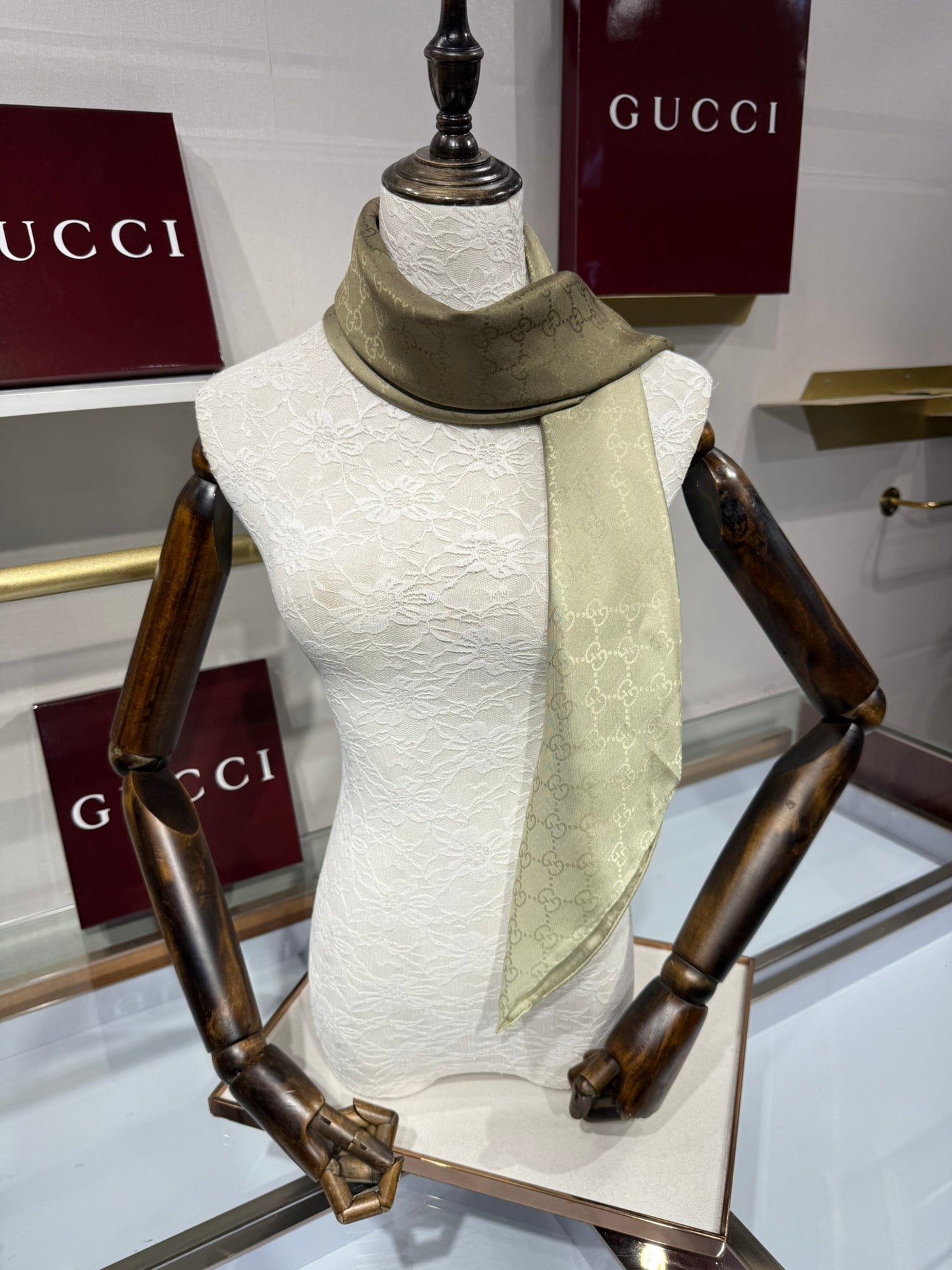 GG Fringe Scarf 90x90 Olive Silk Twill 203979