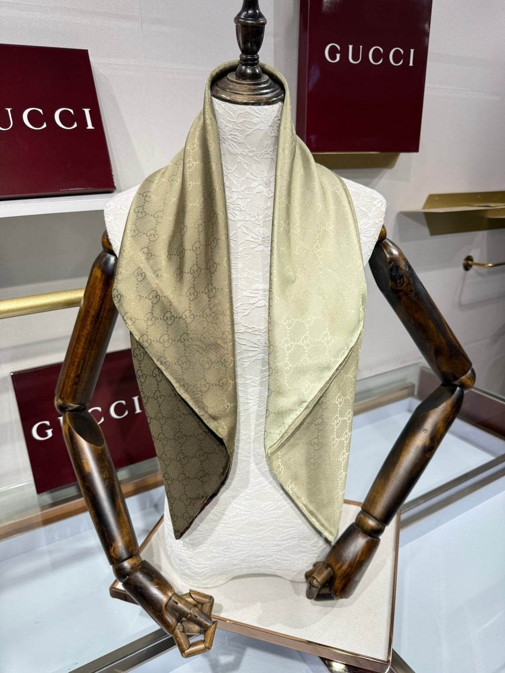 GG Fringe Scarf 90x90 Olive Silk Twill 203979