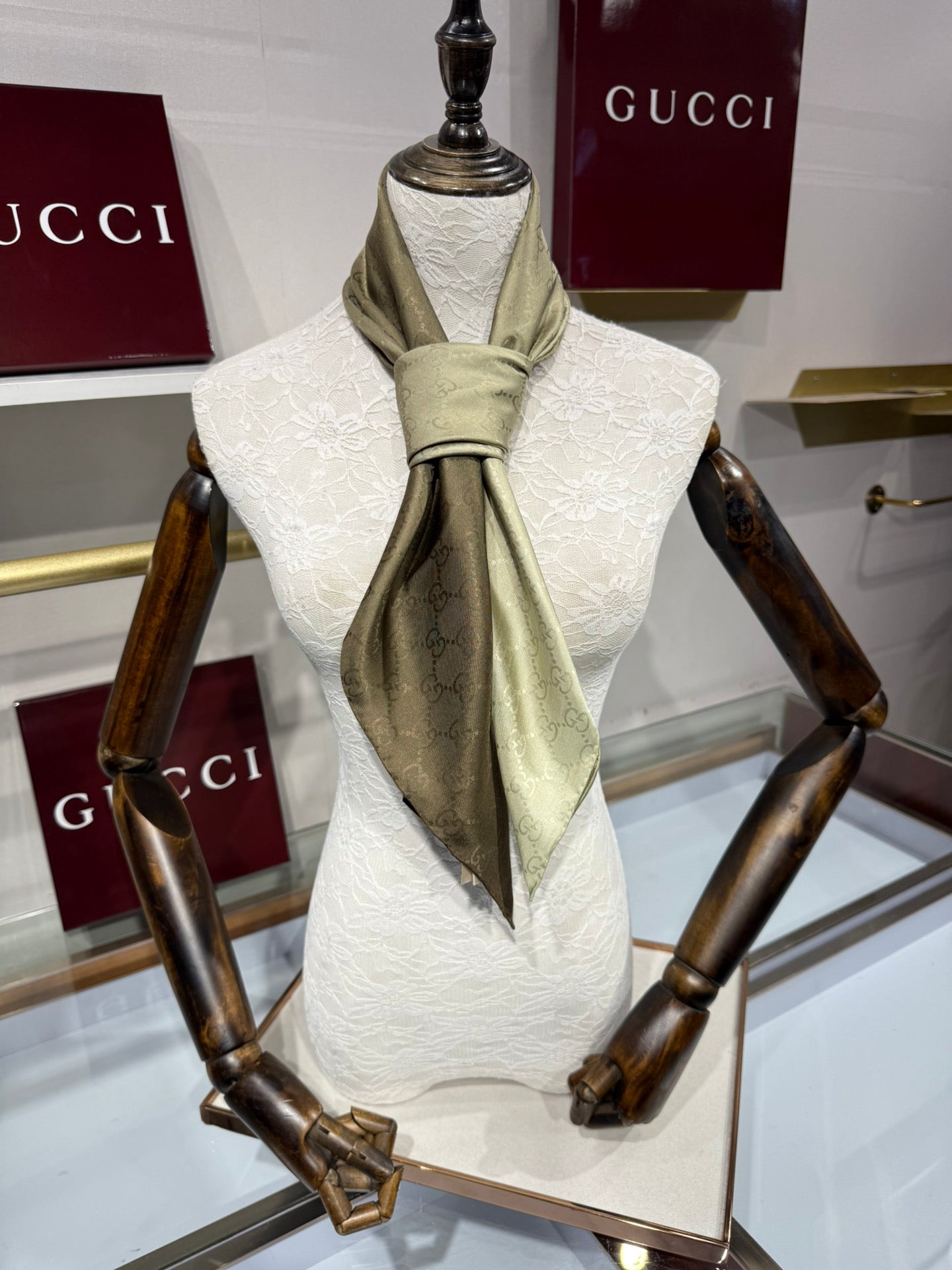 GG Fringe Scarf 90x90 Olive Silk Twill 203979