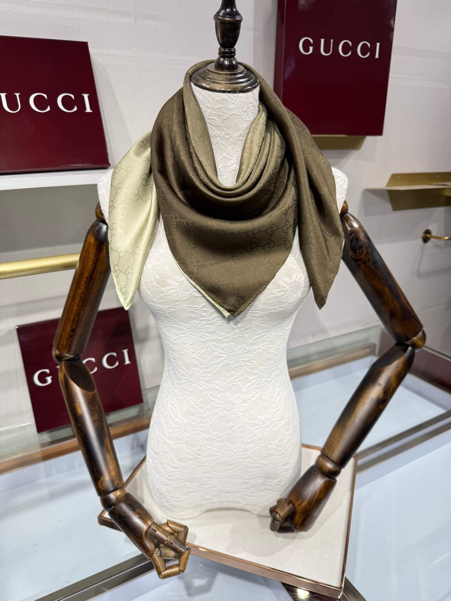 GG Fringe Scarf 90x90 Olive Silk Twill 203979
