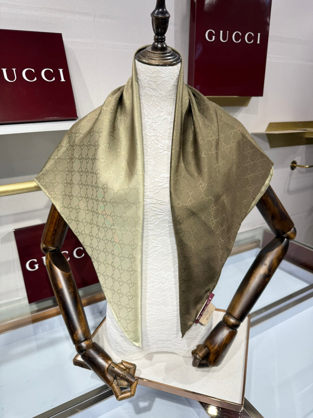 GG Fringe Scarf 90x90 Olive Silk Twill 203979