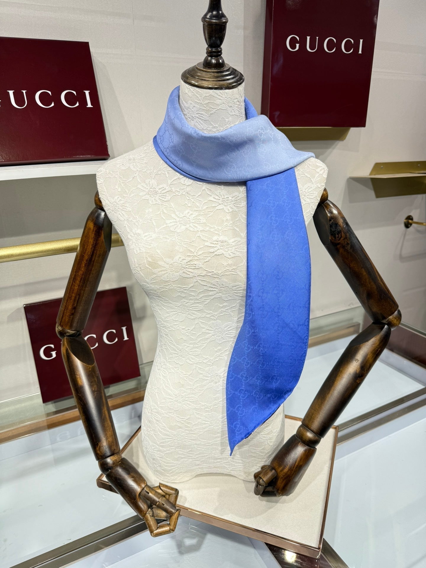 GG Fringe Scarf 90x90 Blue Silk Twill 203982