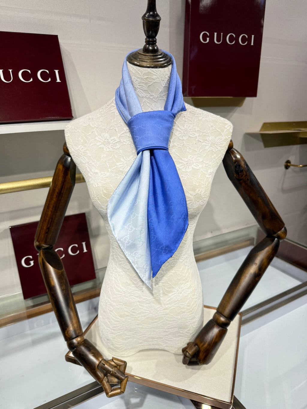 GG Fringe Scarf 90x90 Blue Silk Twill 203982