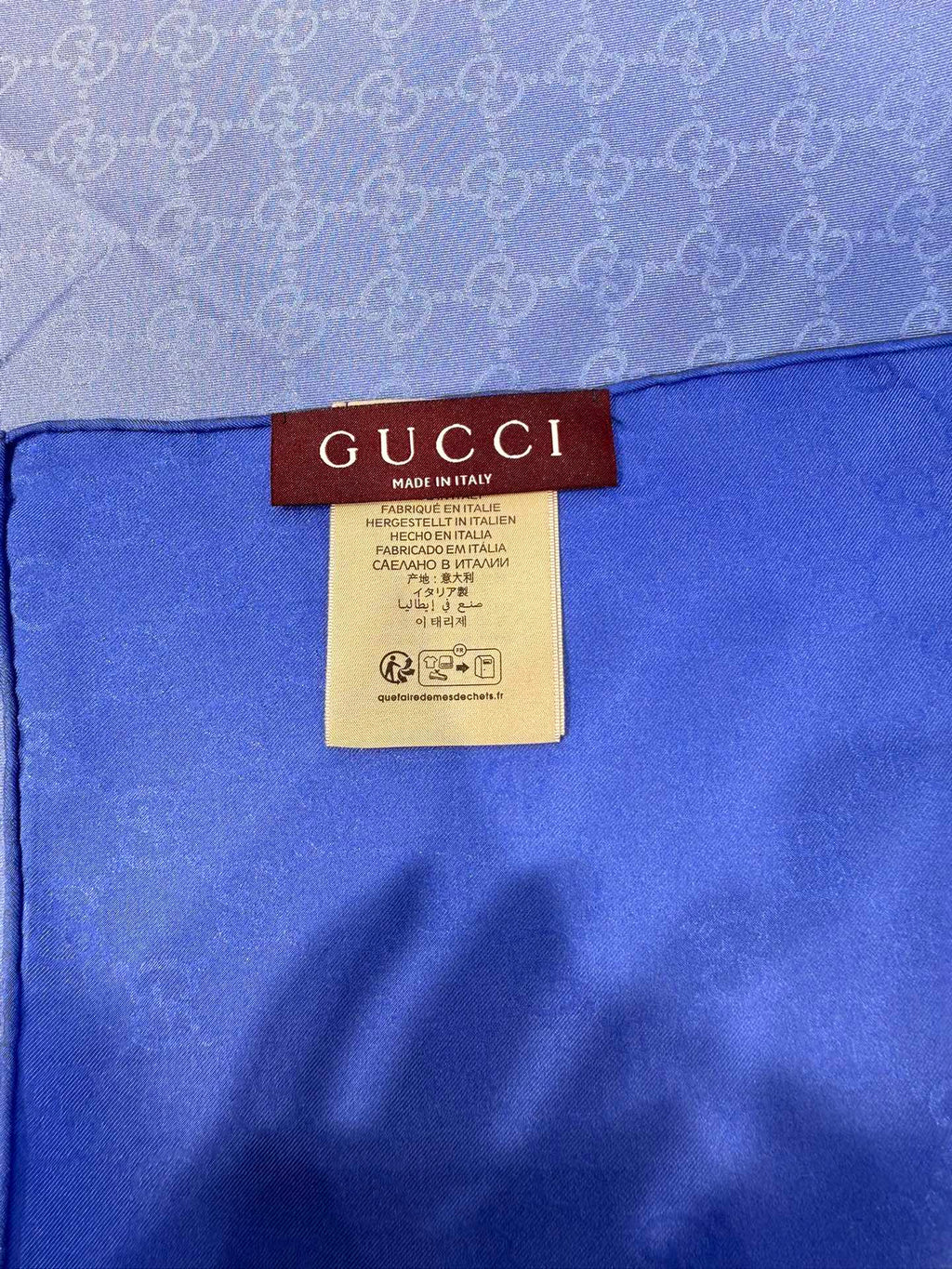 GG Fringe Scarf 90x90 Blue Silk Twill 203982