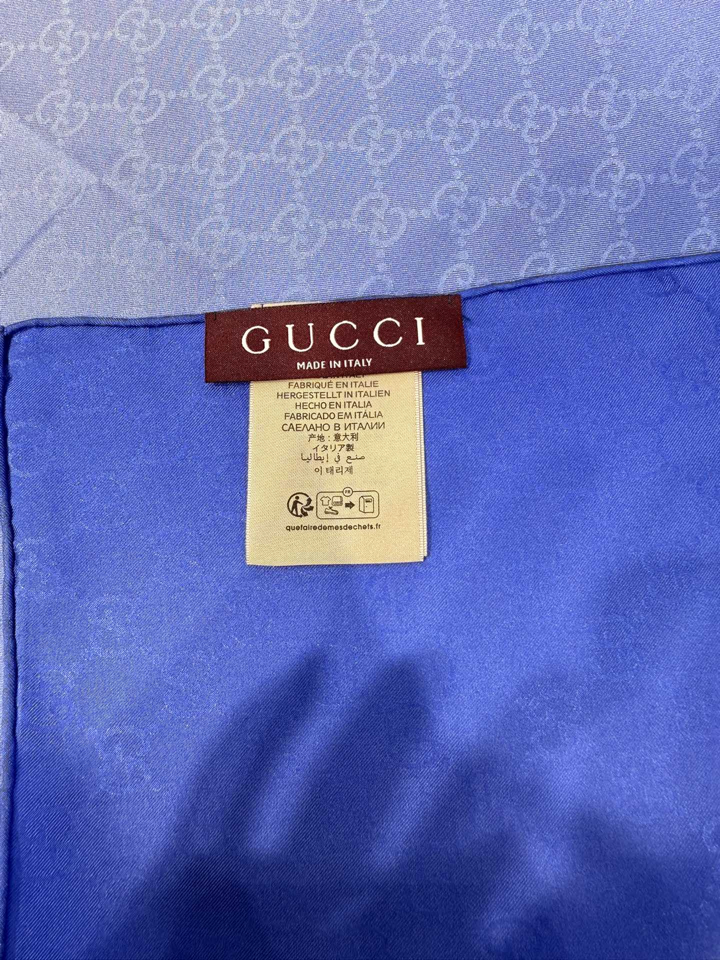 GG Fringe Scarf 90x90 Blue Silk Twill 203982