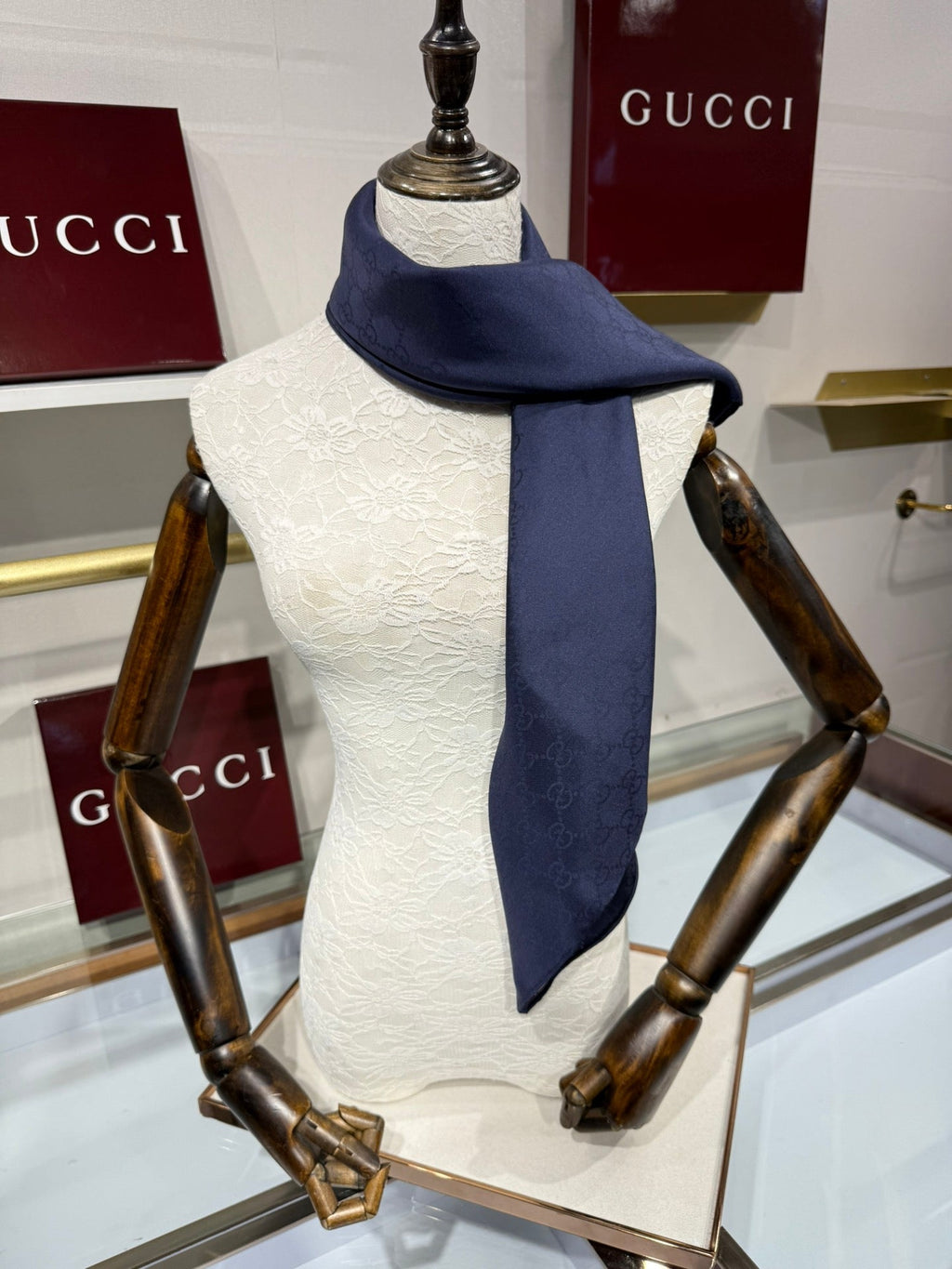 GG Fringe Scarf 90x90 Navy Blue Silk Twill 203985