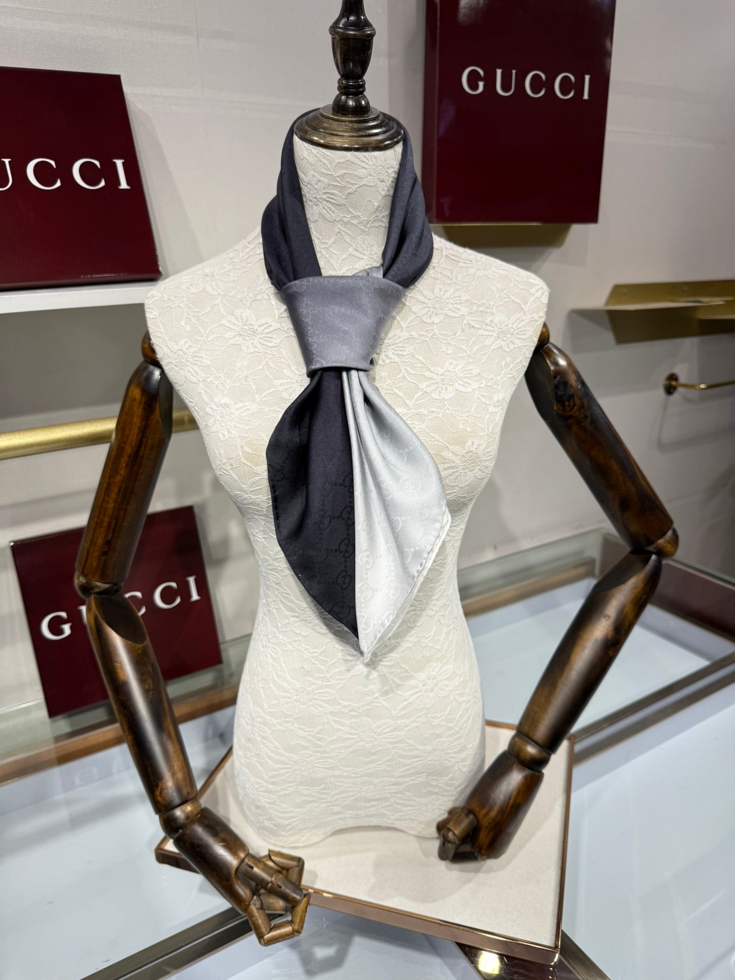 GG Fringe Scarf 90x90 Grey Colorful Silk Twill 203987