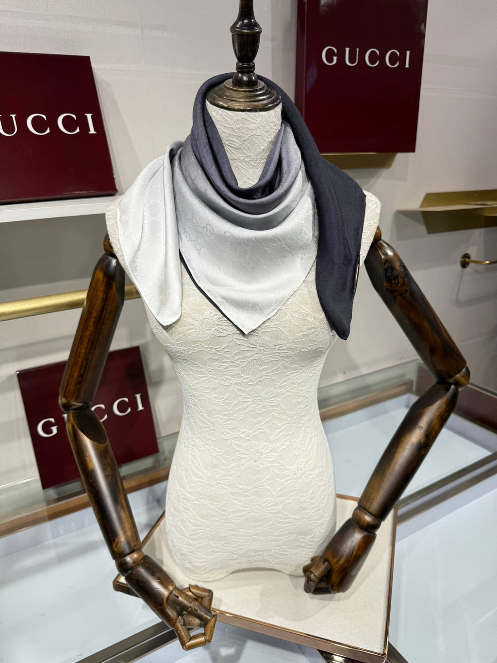 GG Fringe Scarf 90x90 Grey Colorful Silk Twill 203987