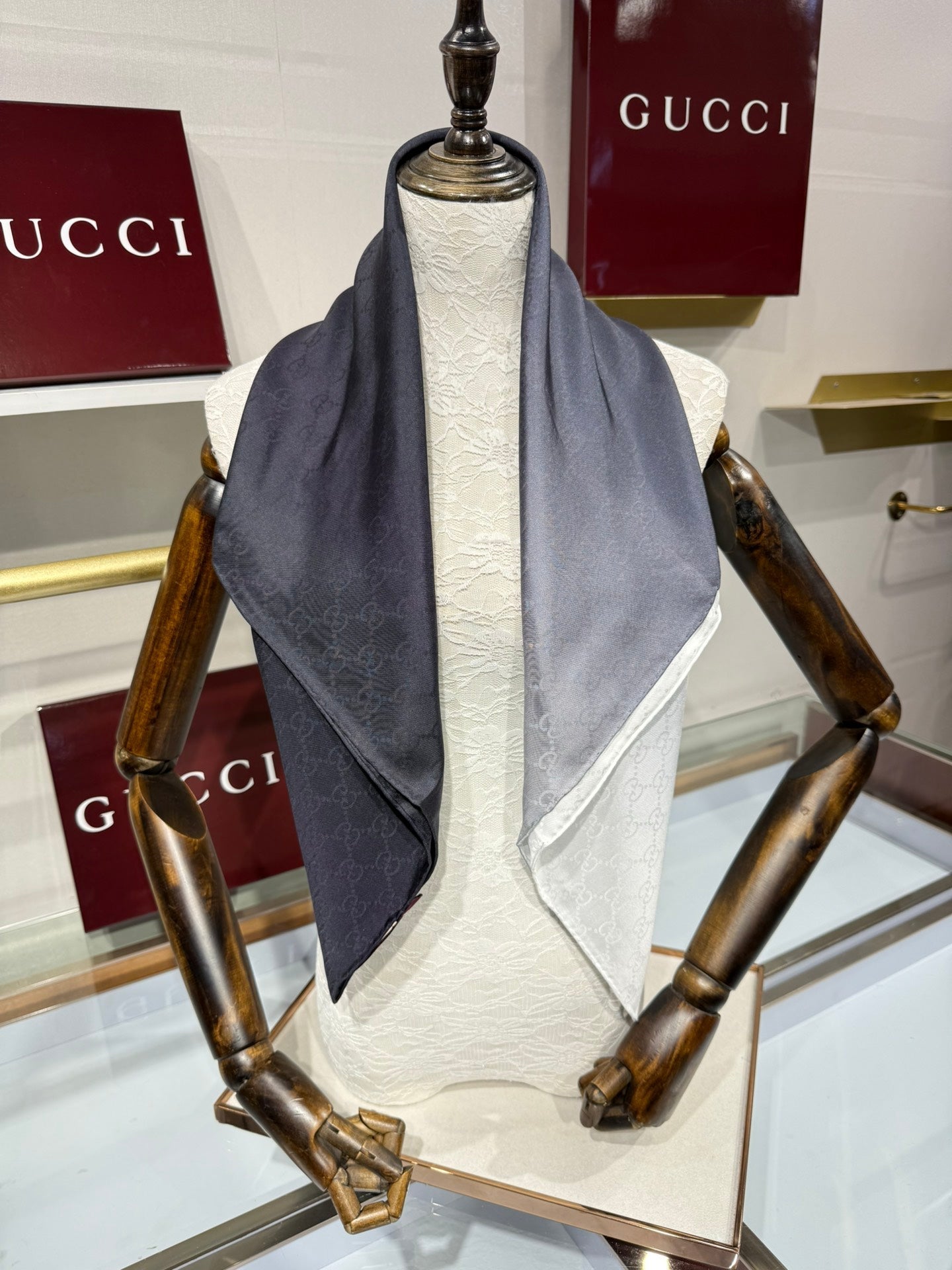 GG Fringe Scarf 90x90 Grey Colorful Silk Twill 203987