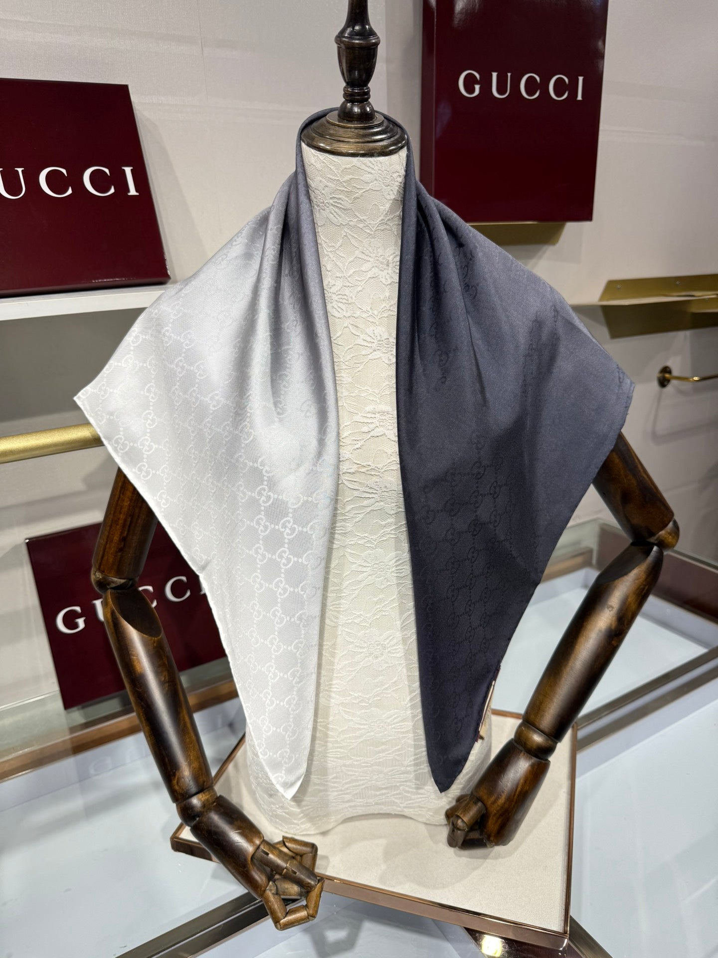 GG Fringe Scarf 90x90 Grey Colorful Silk Twill 203987
