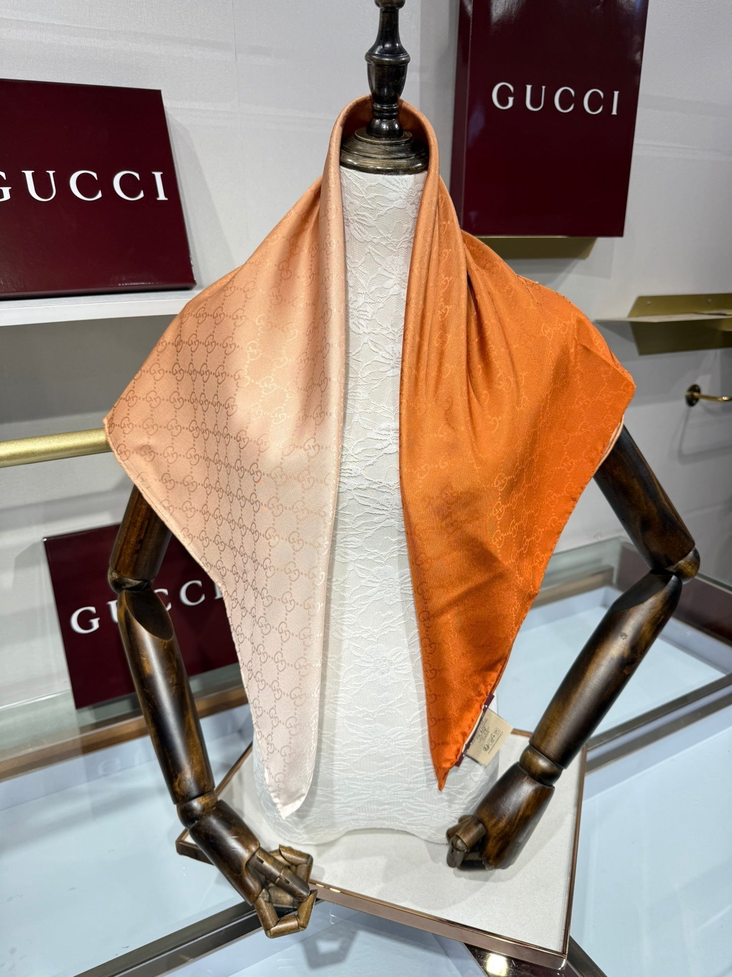 GG Fringe Scarf 90x90 Orange Colorful Silk Twill 203990