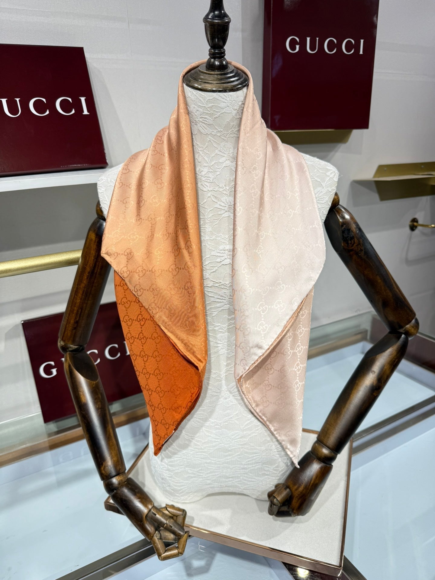 GG Fringe Scarf 90x90 Orange Colorful Silk Twill 203990
