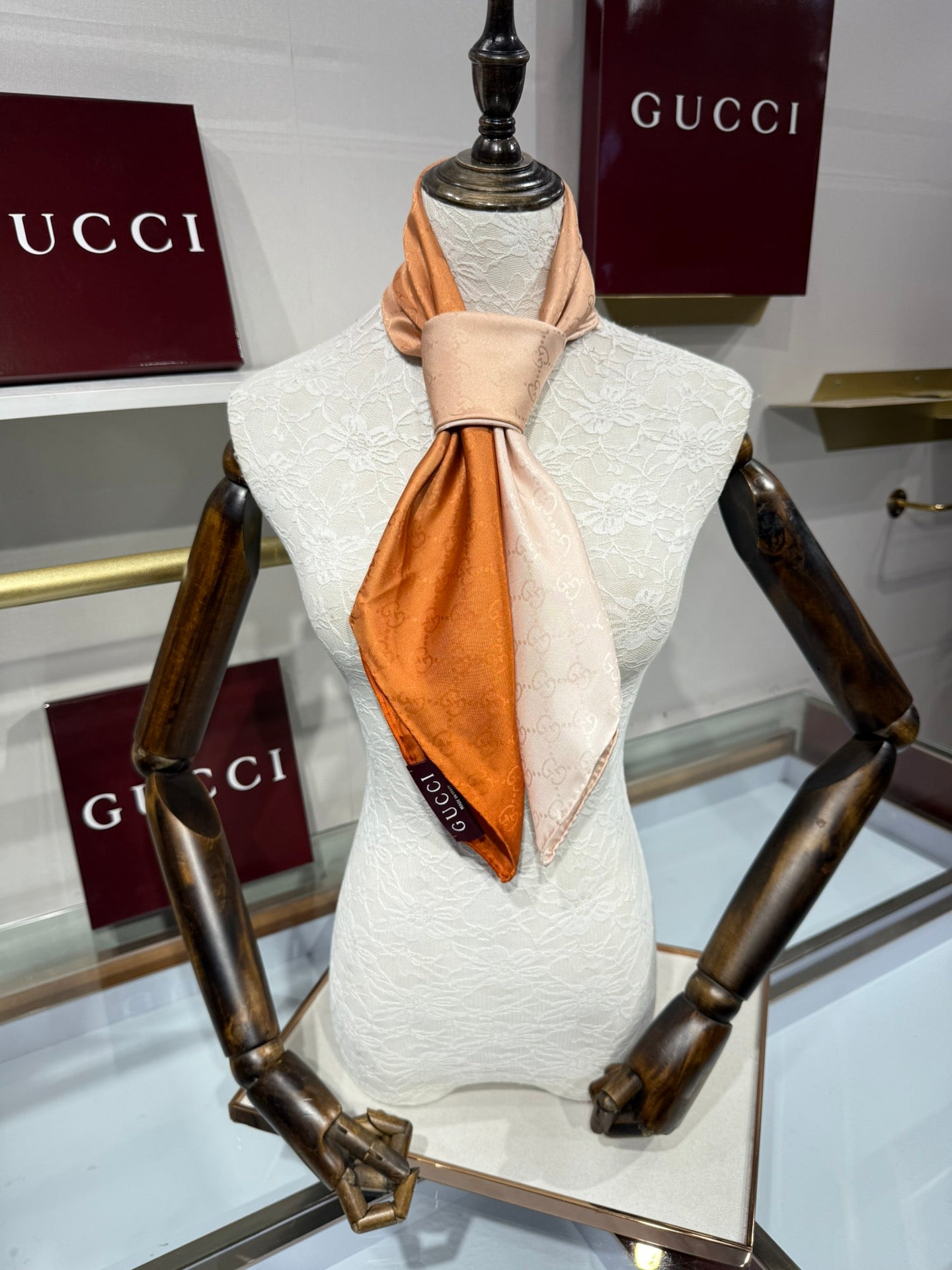 GG Fringe Scarf 90x90 Orange Colorful Silk Twill 203990