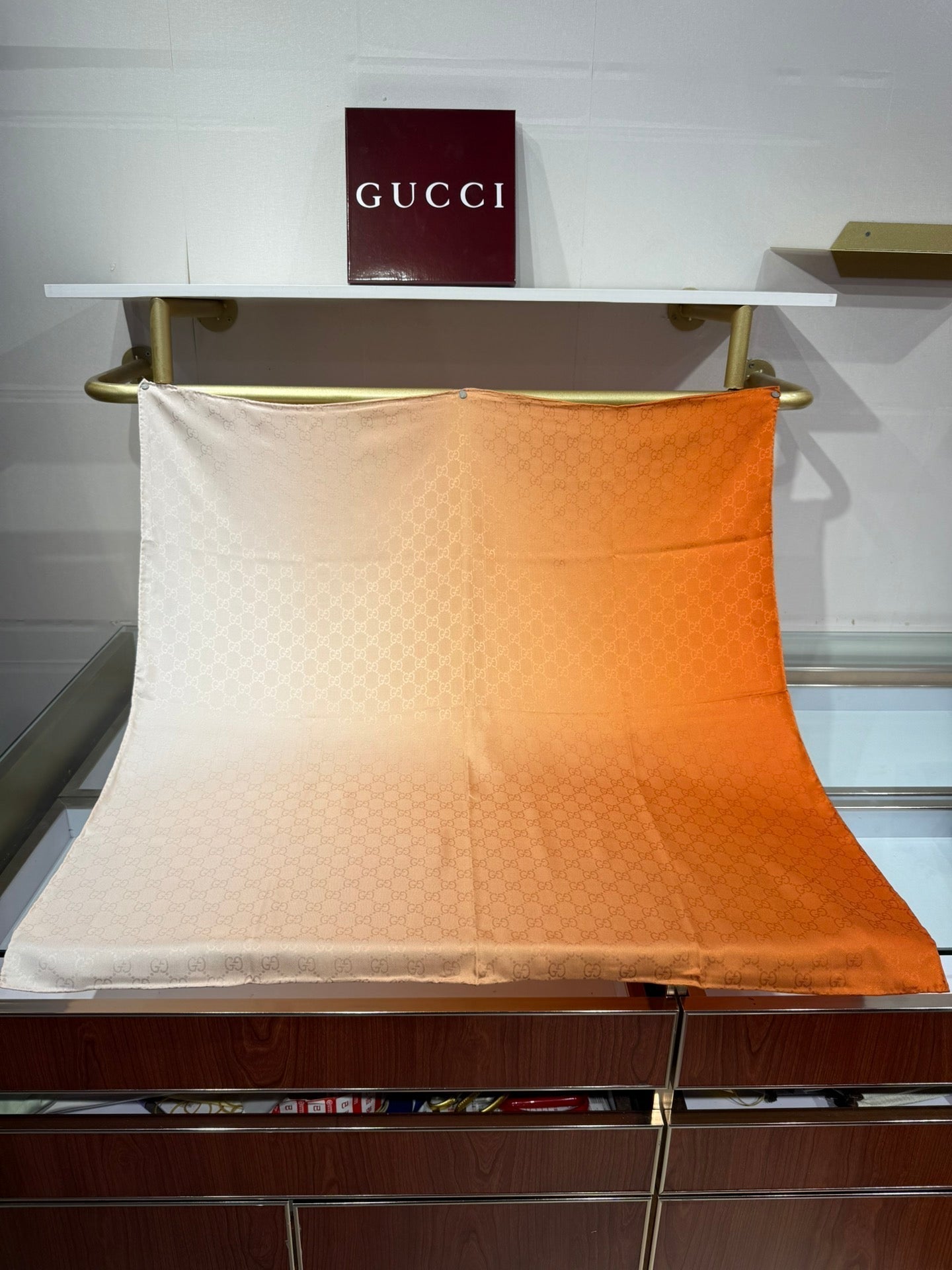 GG Fringe Scarf 90x90 Orange Colorful Silk Twill 203990