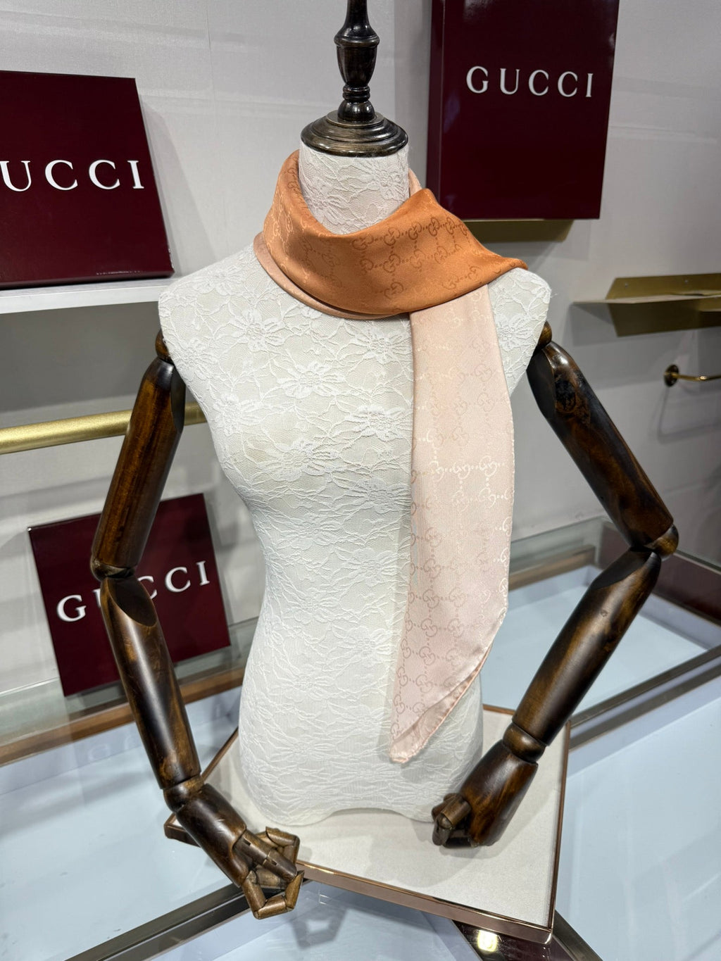 GG Fringe Scarf 90x90 Orange Colorful Silk Twill 203990