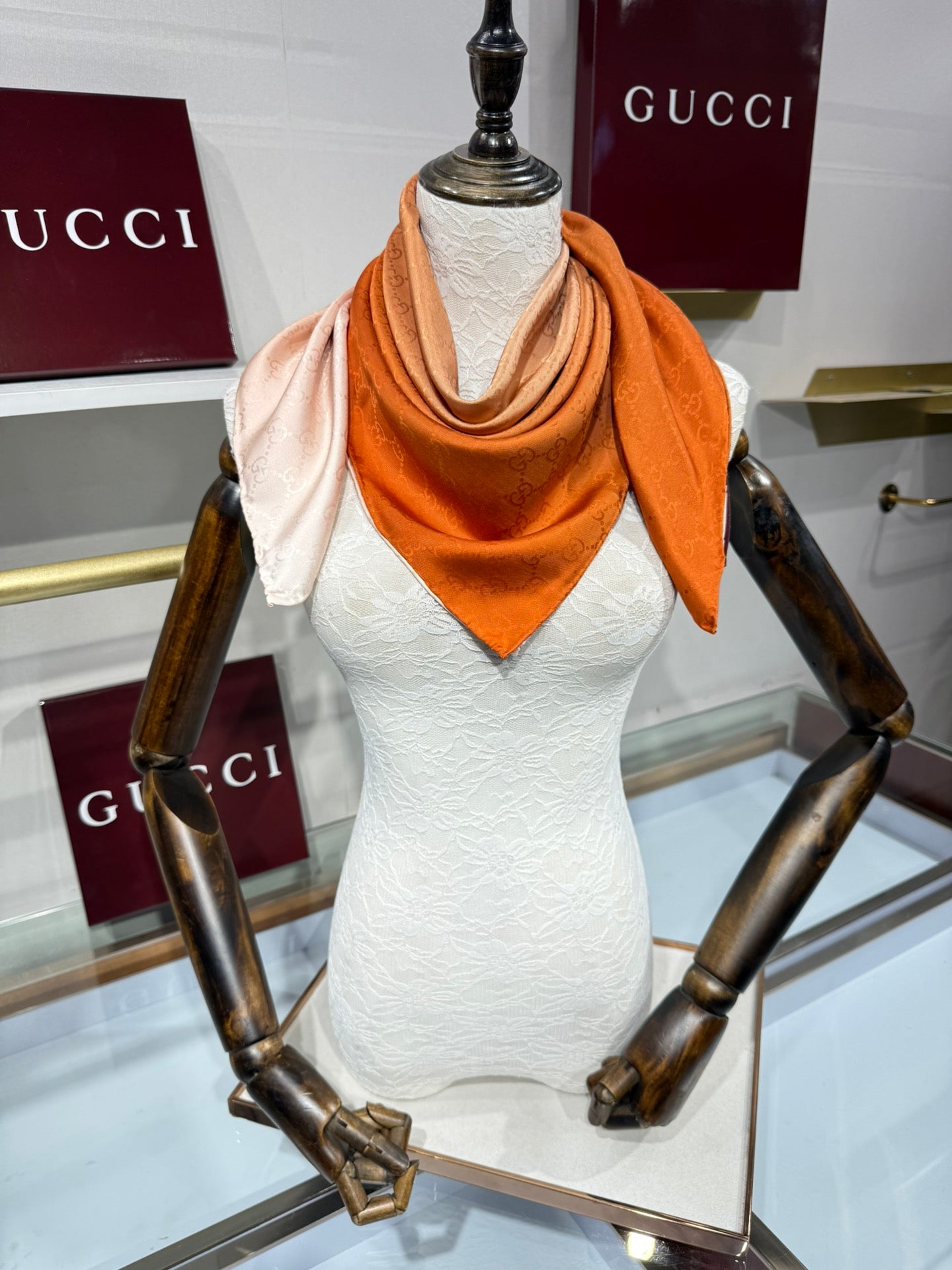 GG Fringe Scarf 90x90 Orange Colorful Silk Twill 203990