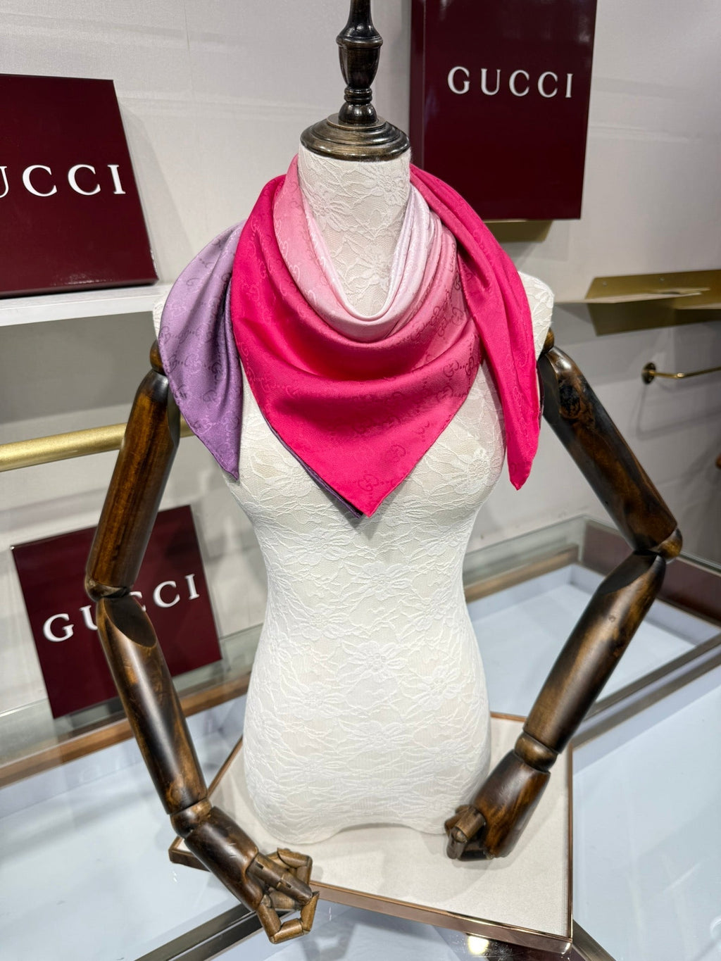 GG Fringe Scarf 90x90 Pink Colorful Silk Twill 203993