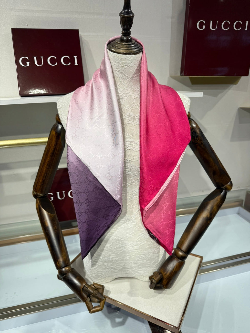 GG Fringe Scarf 90x90 Pink Colorful Silk Twill 203993