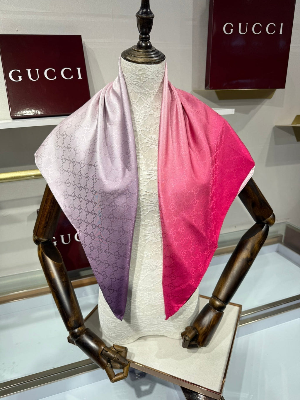 GG Fringe Scarf 90x90 Pink Colorful Silk Twill 203993