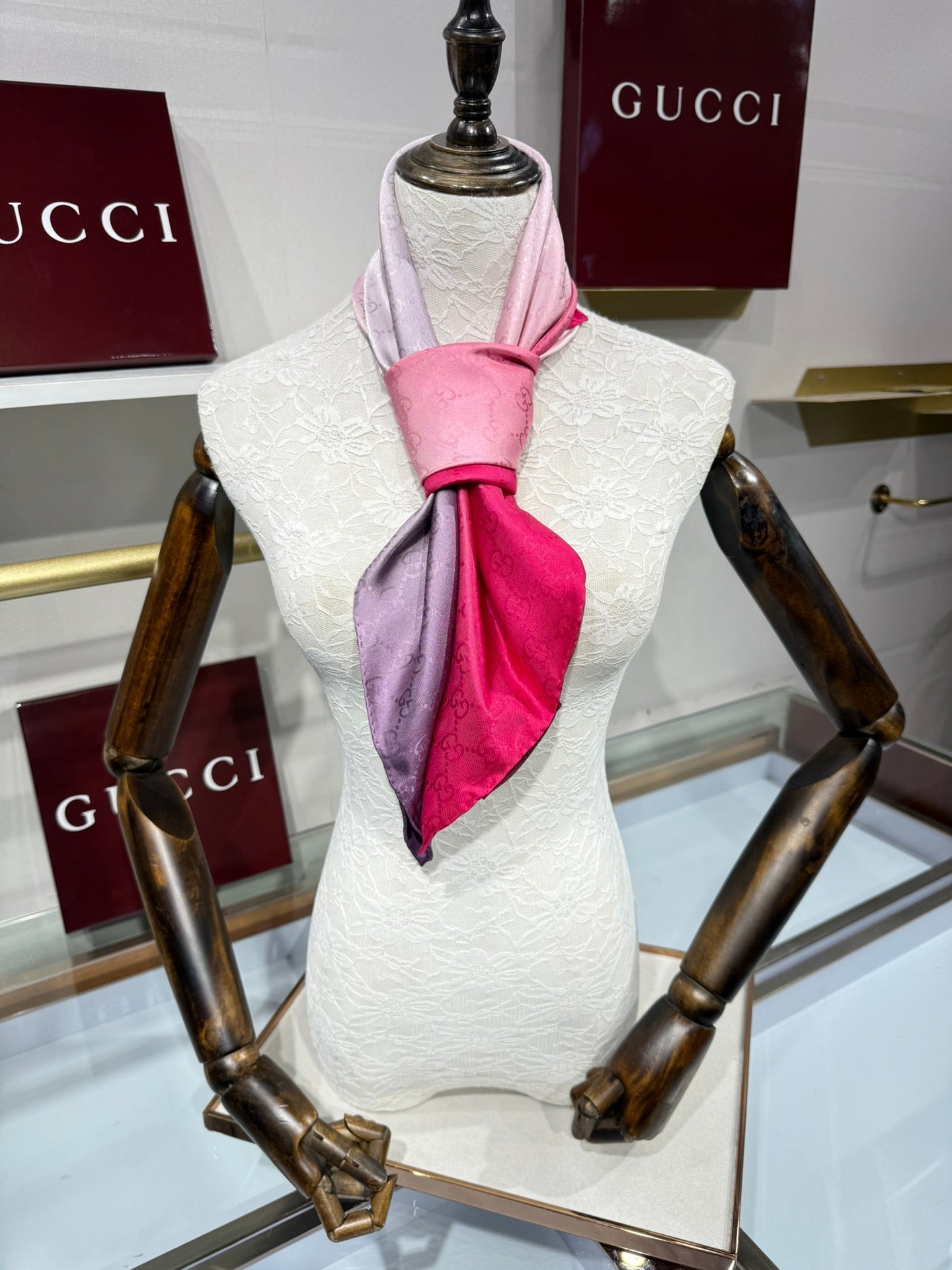 GG Fringe Scarf 90x90 Pink Colorful Silk Twill 203993