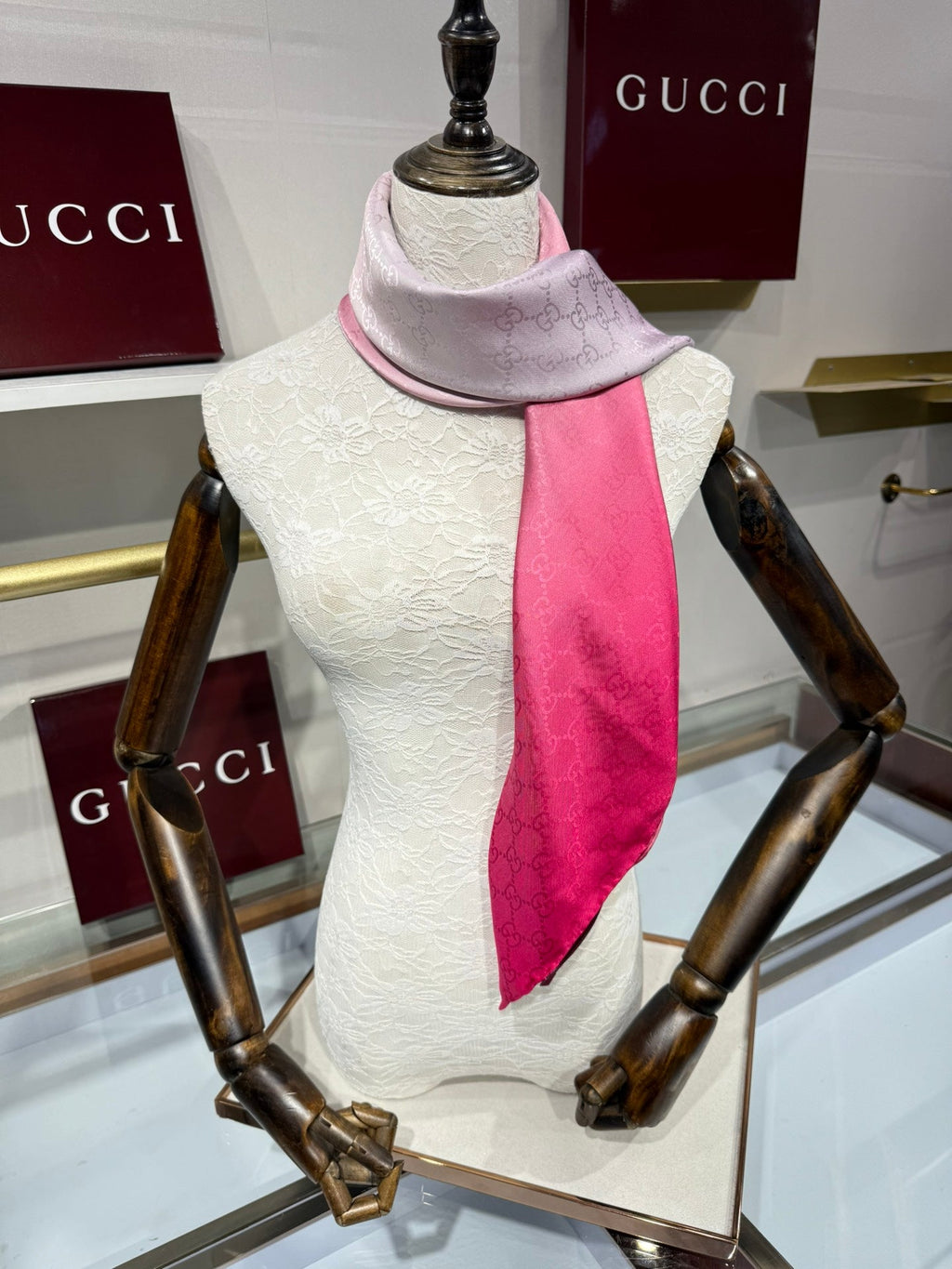 GG Fringe Scarf 90x90 Pink Colorful Silk Twill 203993