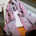 GG Double G Jacquard Scarf 180CM Pink Gray Wool 282698