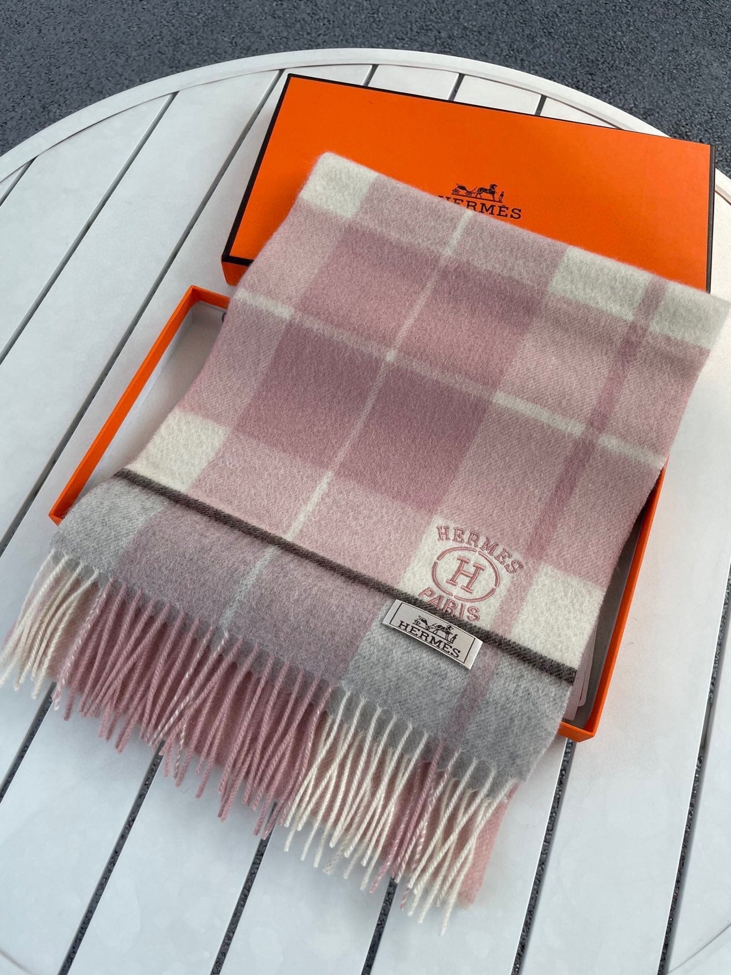 Scarf 180 CM In Light Grey White Mix Pink Caro Cashmere