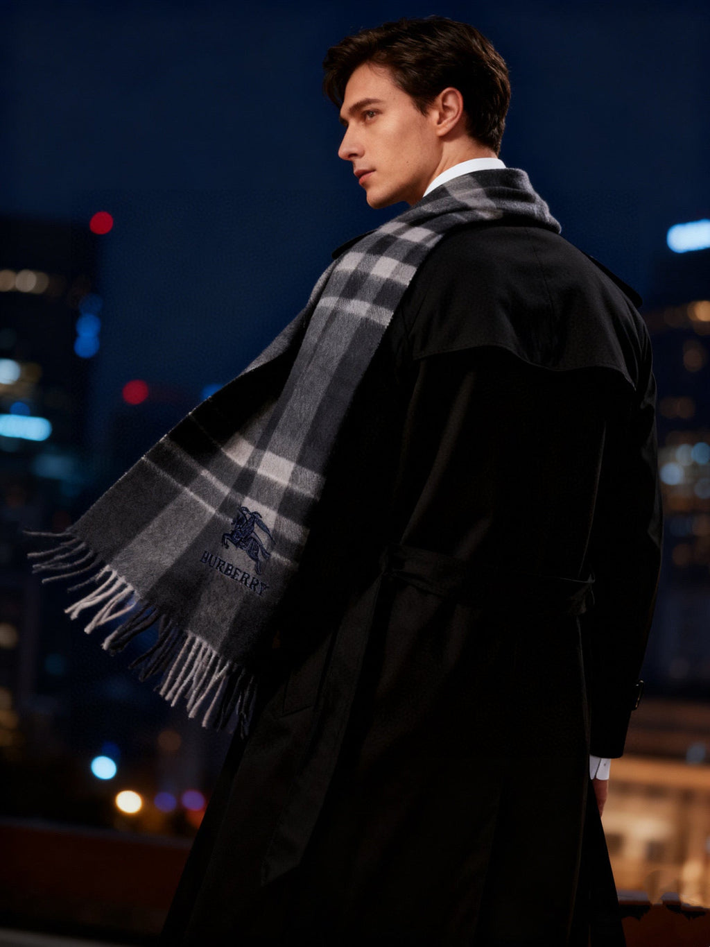BBR Men's Scarf 200CM Dark Gray Blue Cashmere 293030